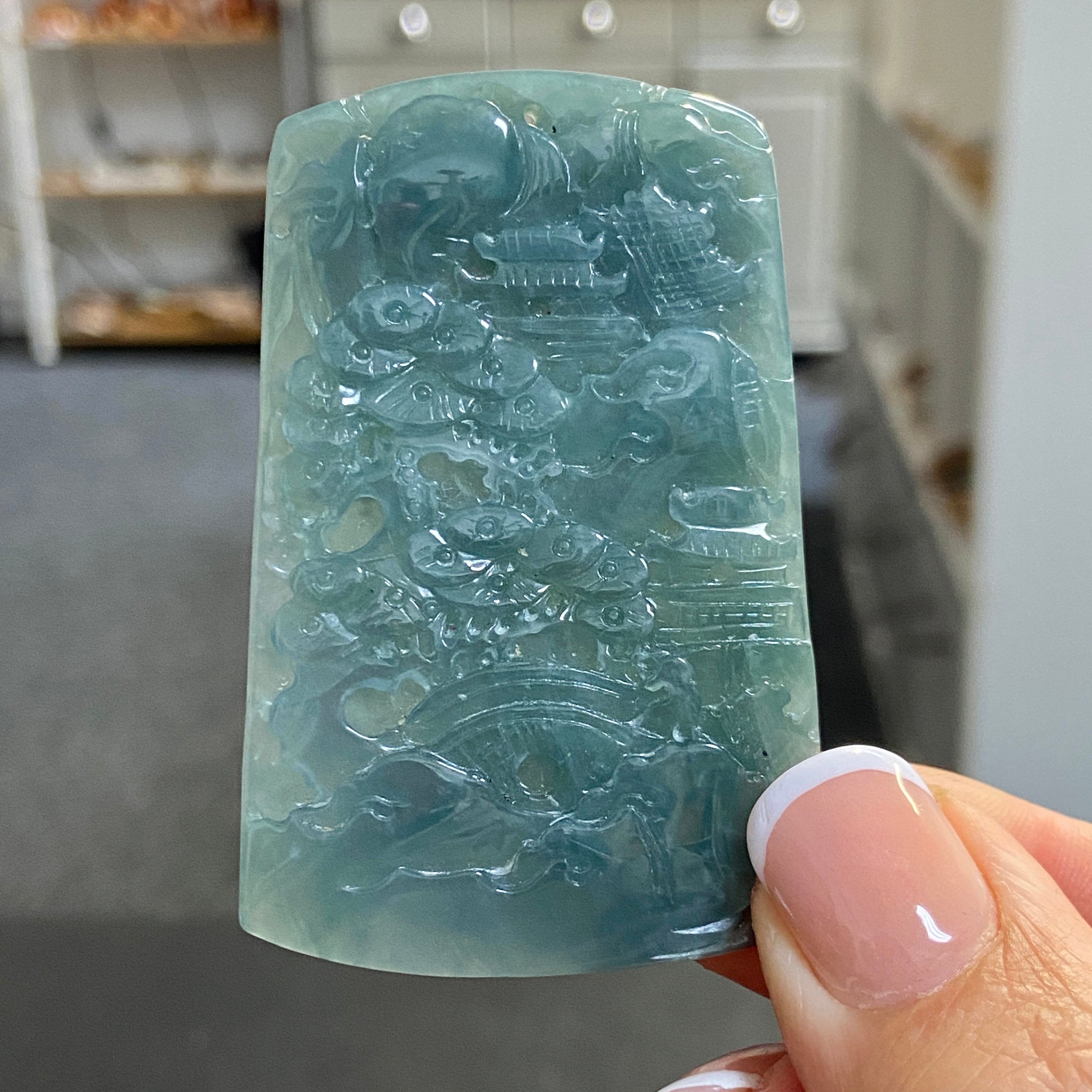 Blue Jadeite Landscape Plaque