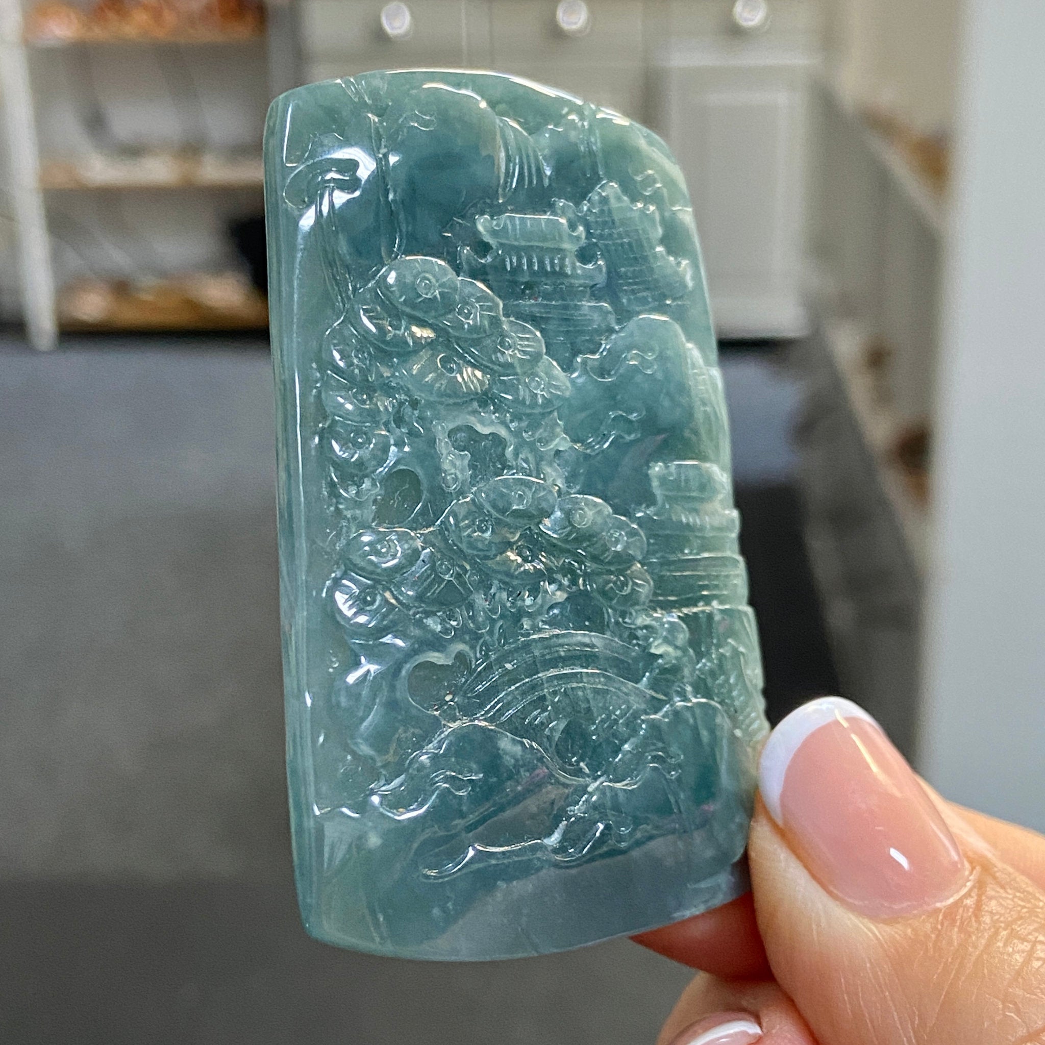 Blue Jadeite Landscape Plaque