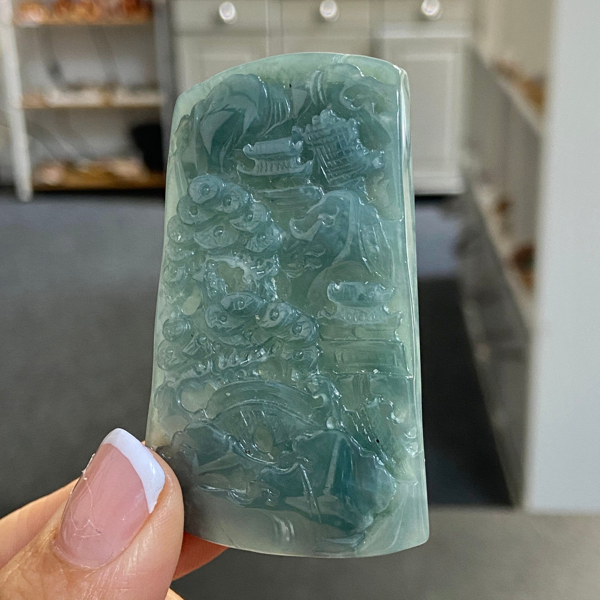 Blue Jadeite Landscape Plaque