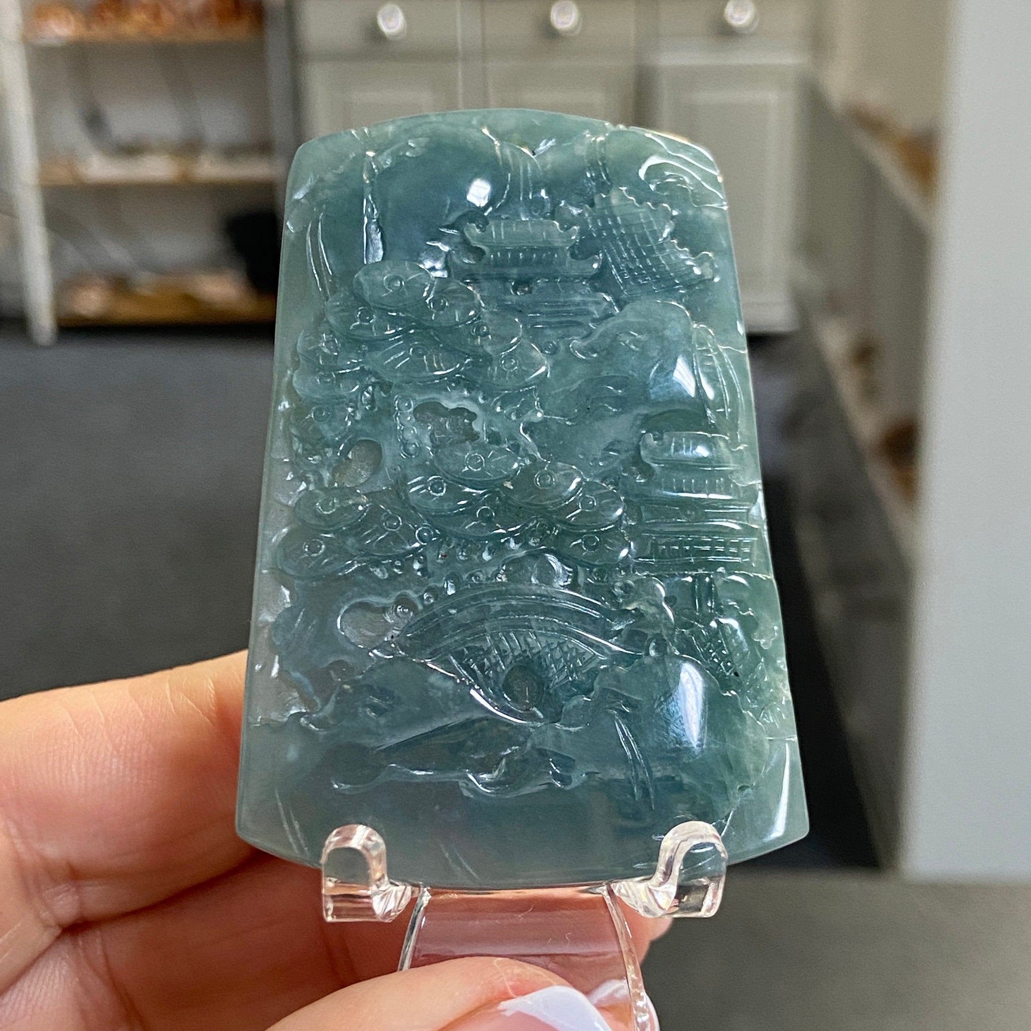 Blue Jadeite Landscape Plaque
