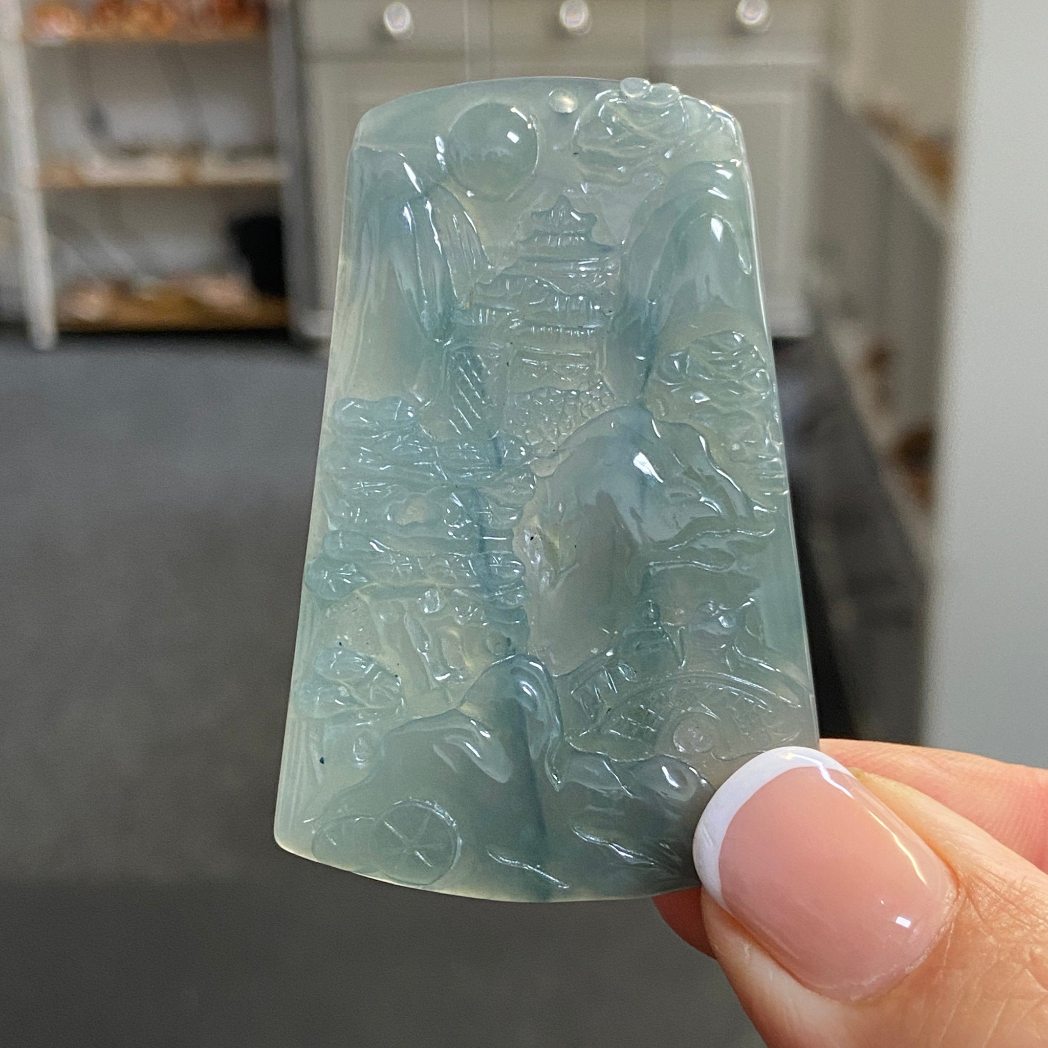 Blue Jadeite Landscape Plaque