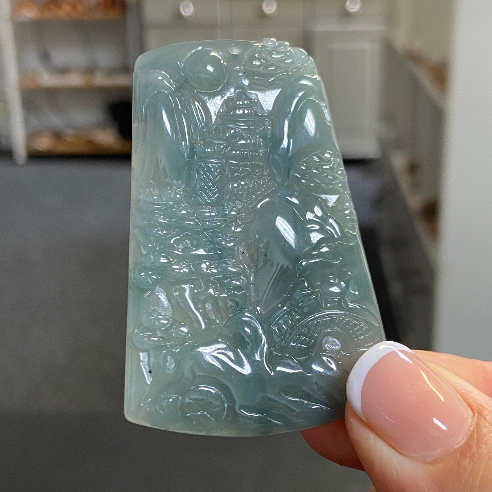 Blue Jadeite Landscape Plaque