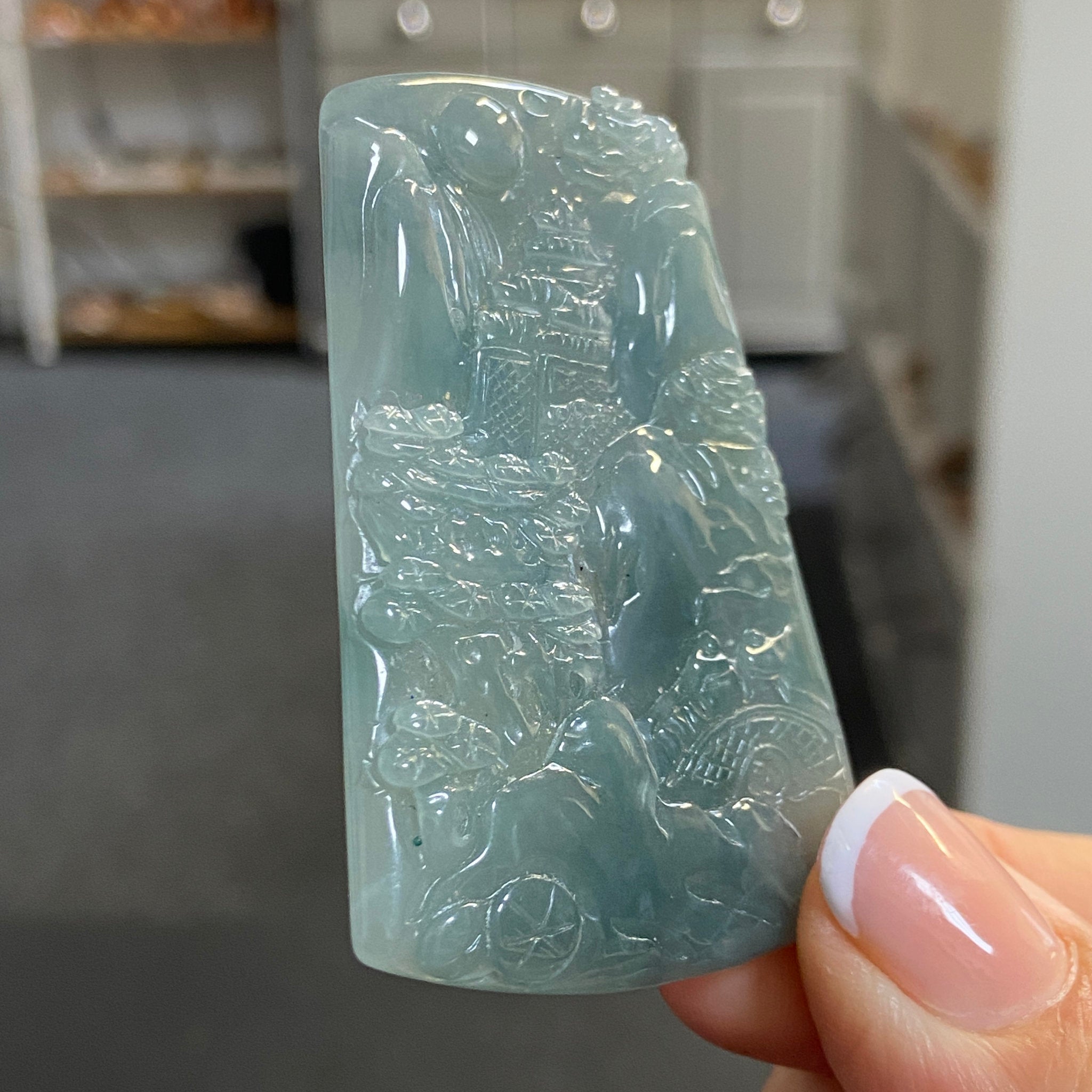 Blue Jadeite Landscape Plaque