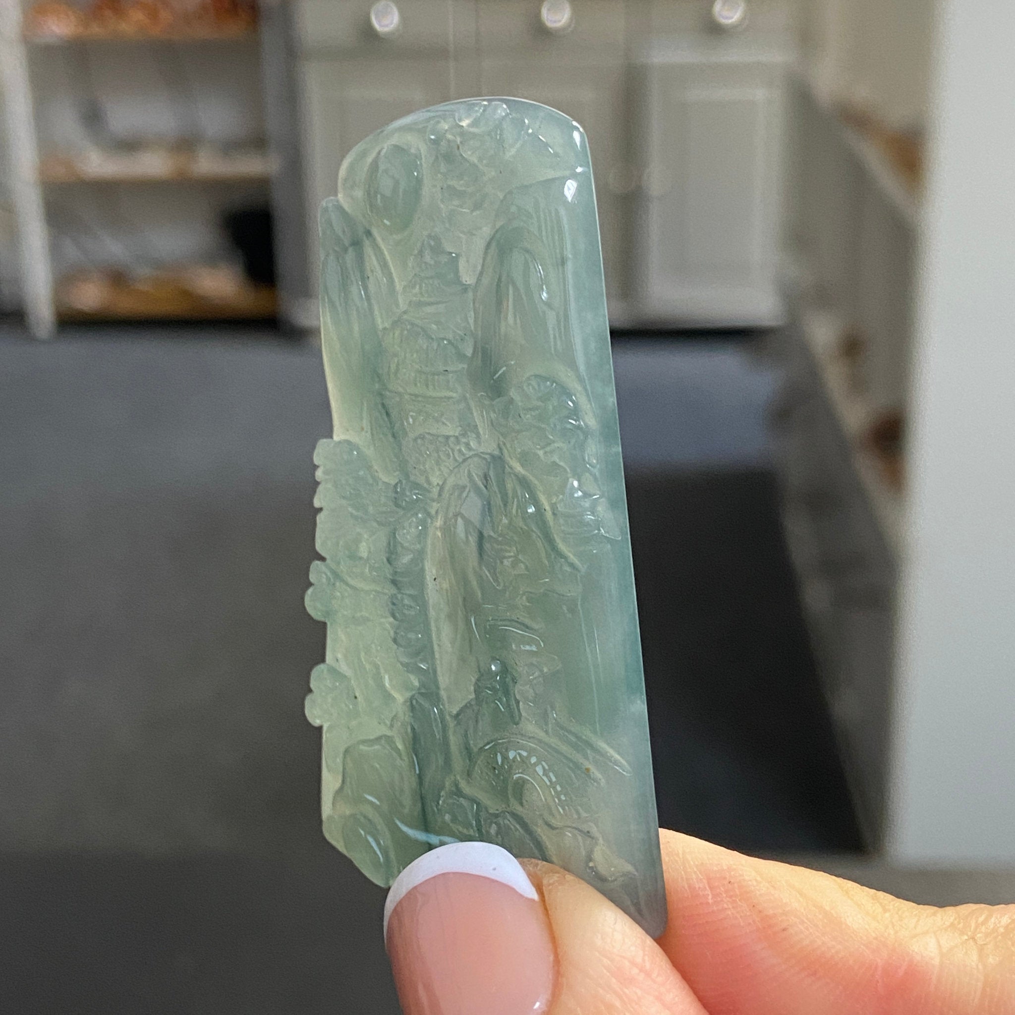 Blue Jadeite Landscape Plaque