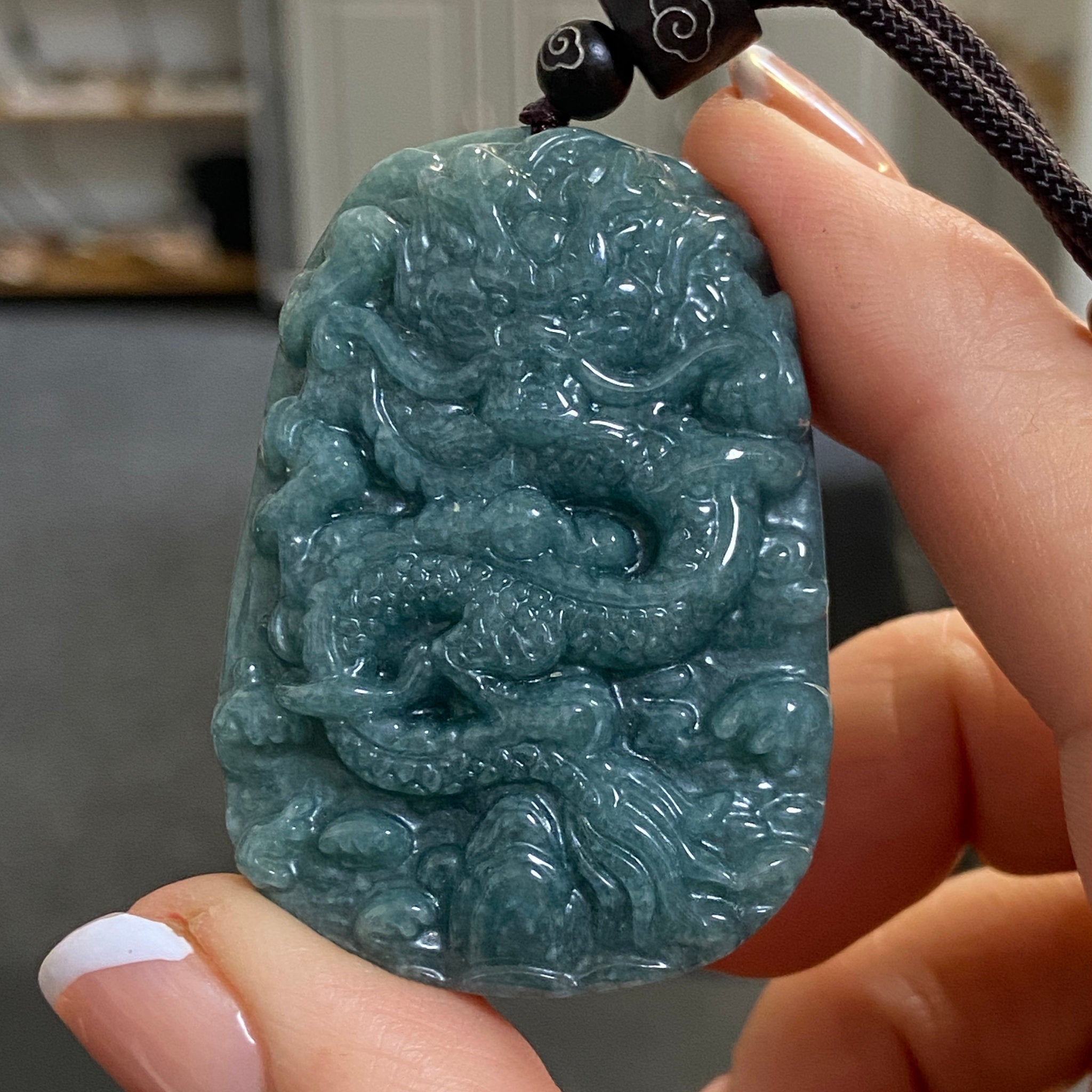 Blue Jadeite Dragon Pendant