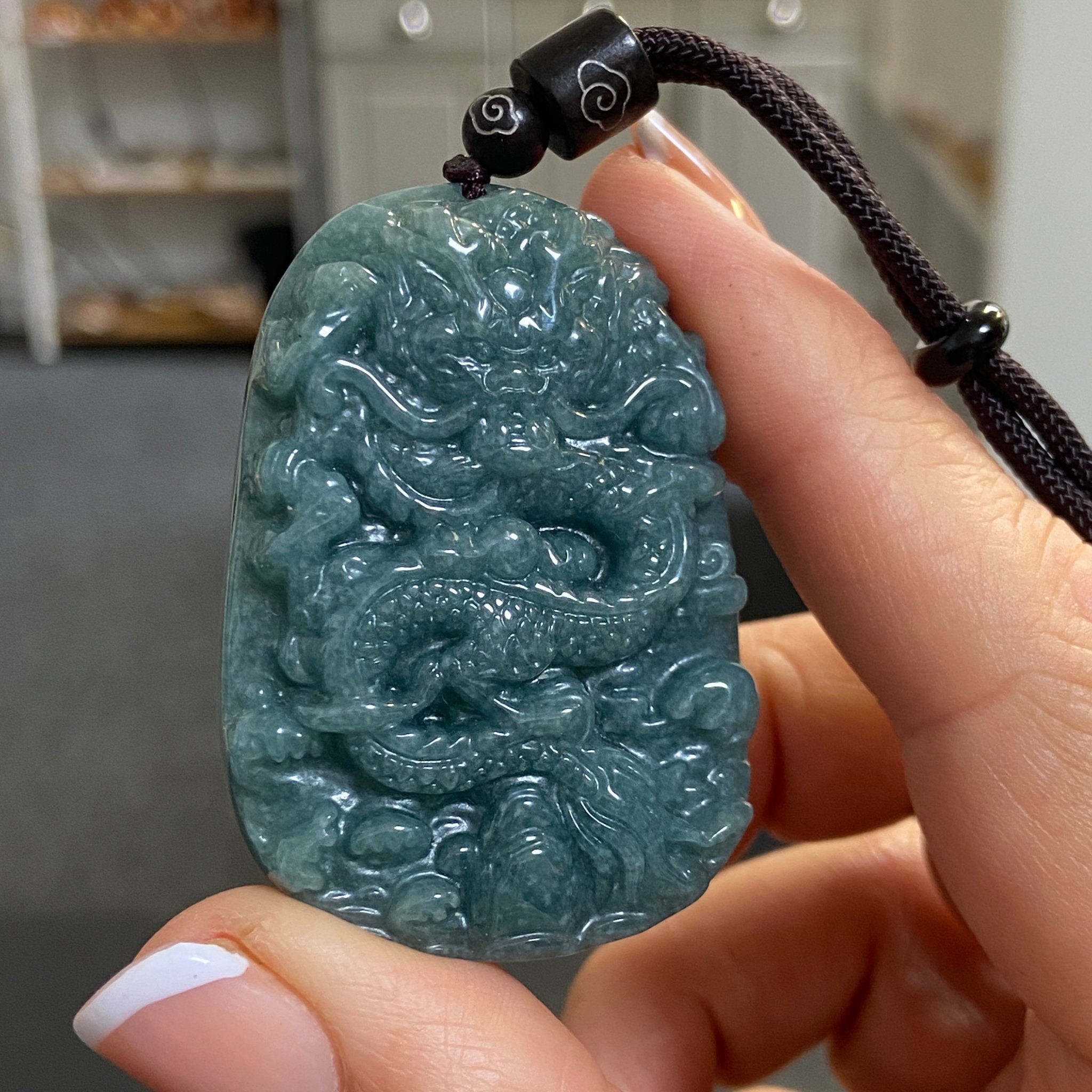 Blue Jadeite Dragon Pendant