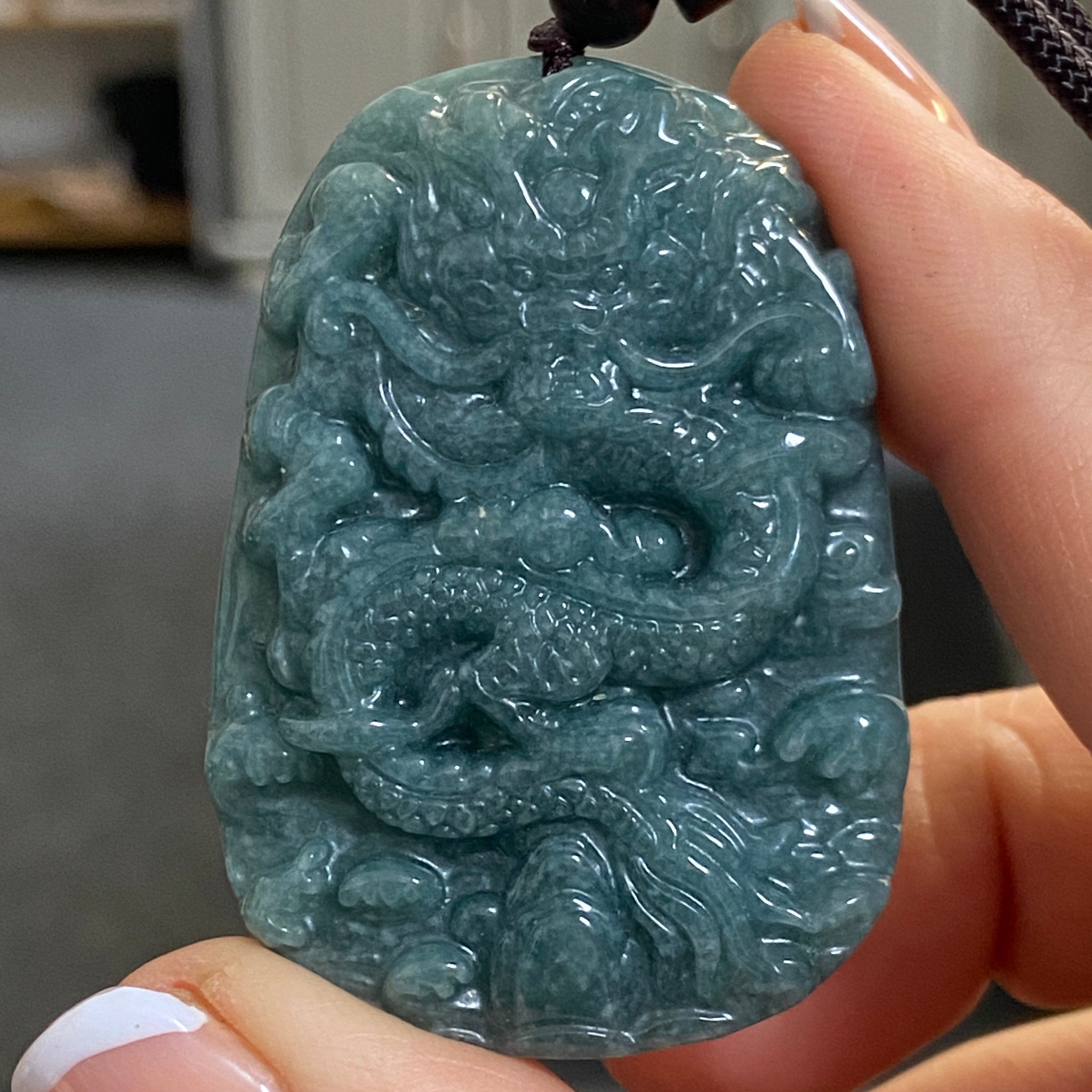 Blue Jadeite Dragon Pendant