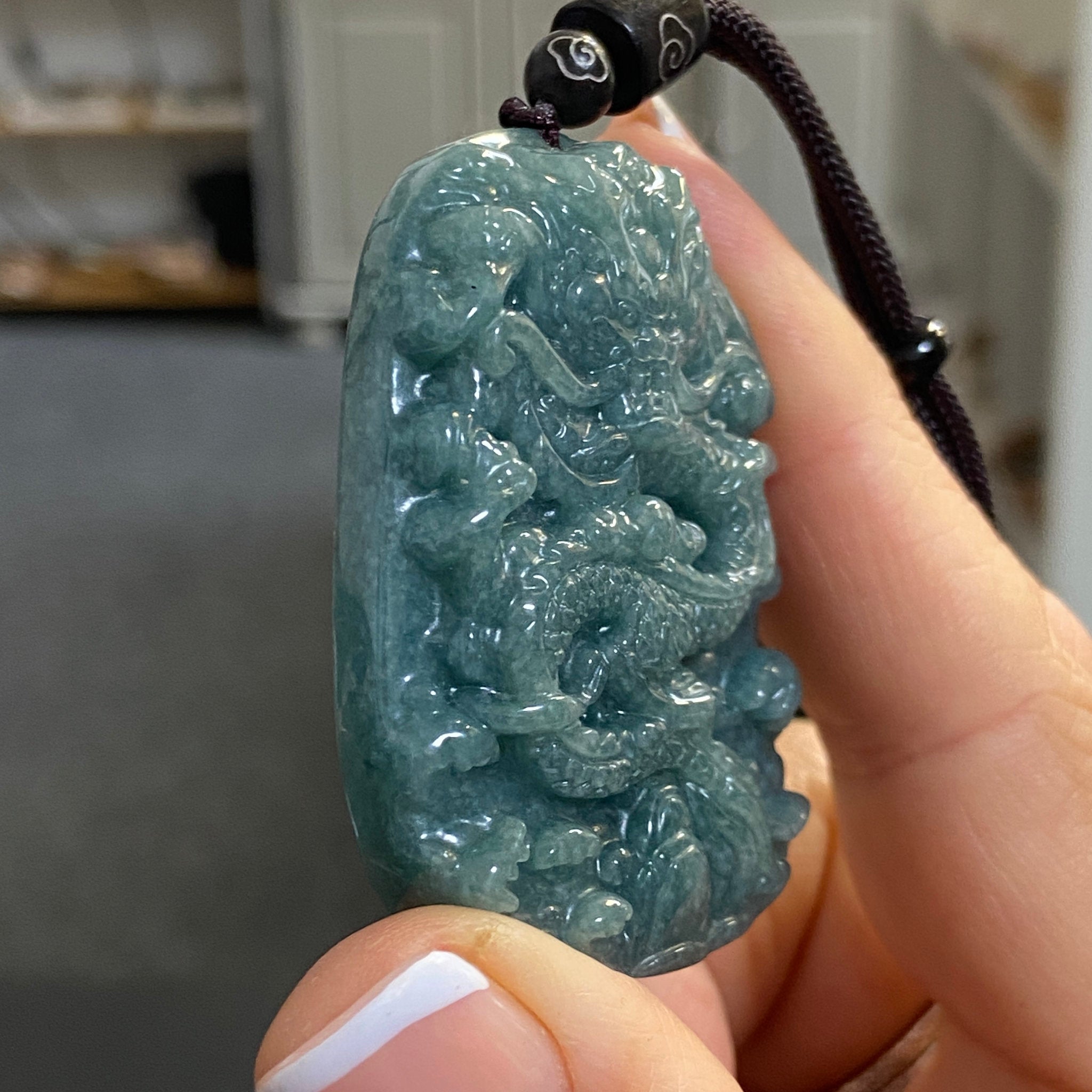Blue Jadeite Dragon Pendant