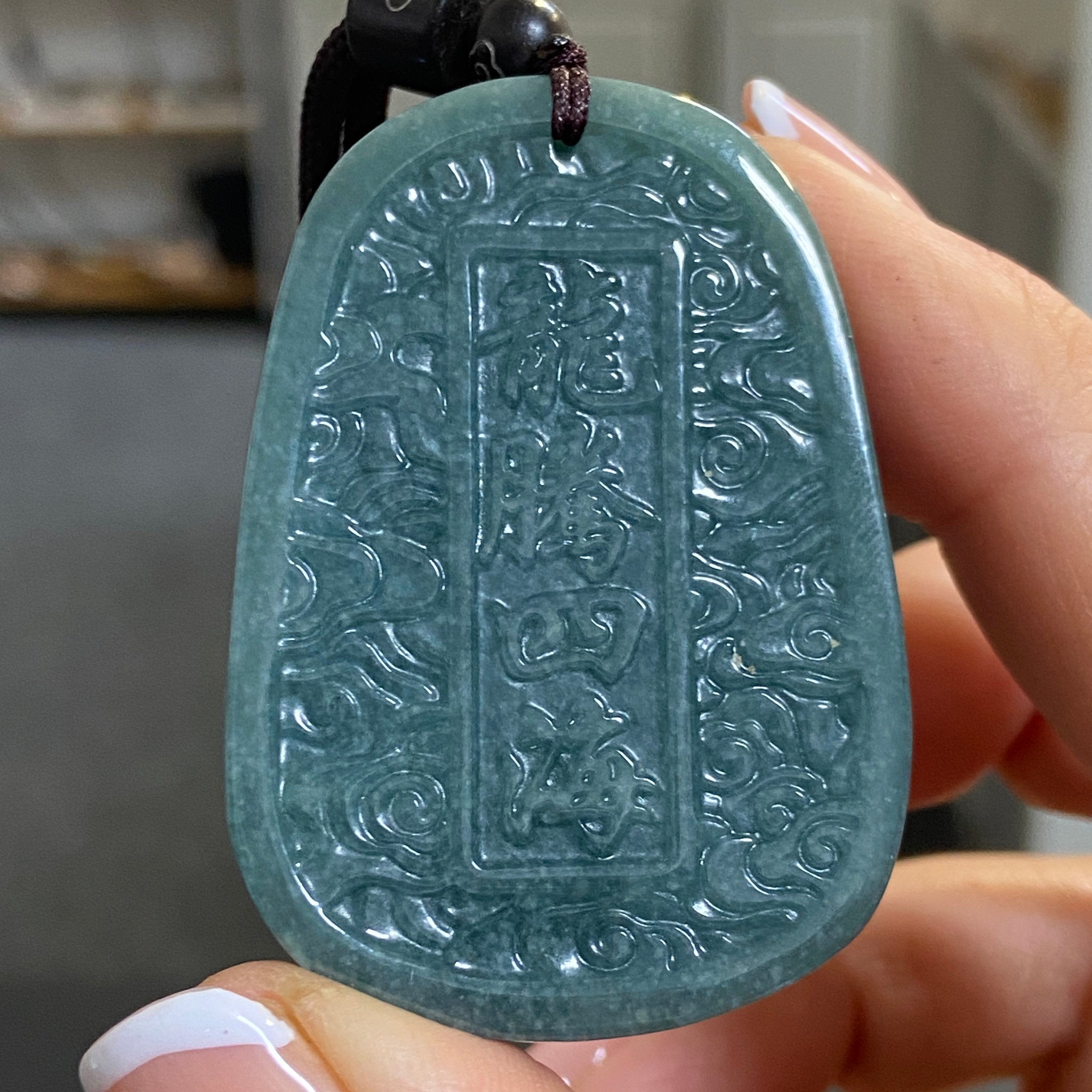 Blue Jadeite Dragon Pendant