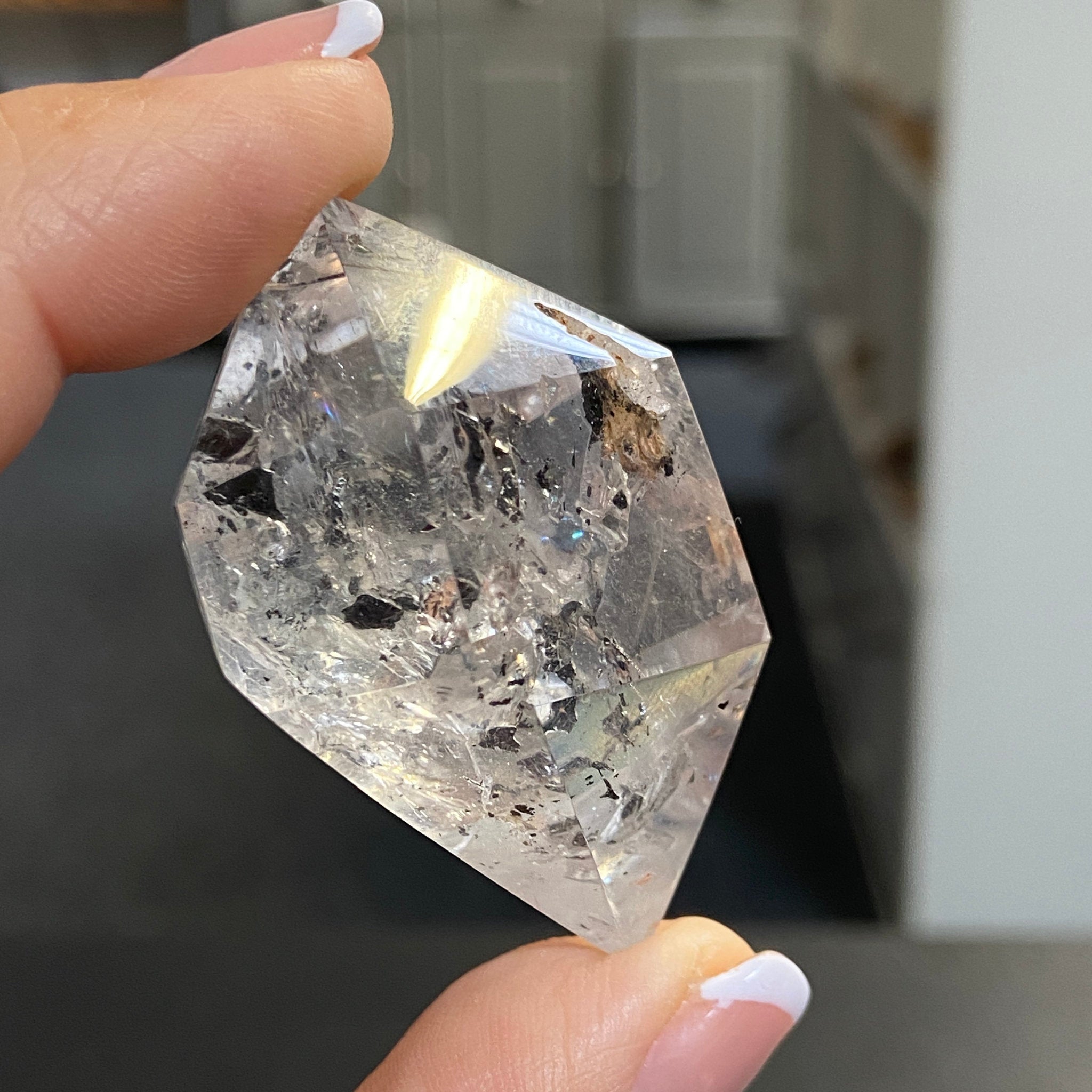 Double Terminated Enhydro Quartz with Falling Carbon Sand
