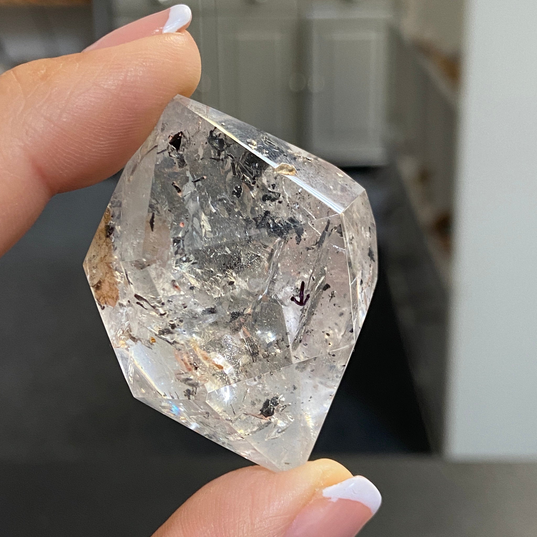 Double Terminated Enhydro Quartz with Falling Carbon Sand