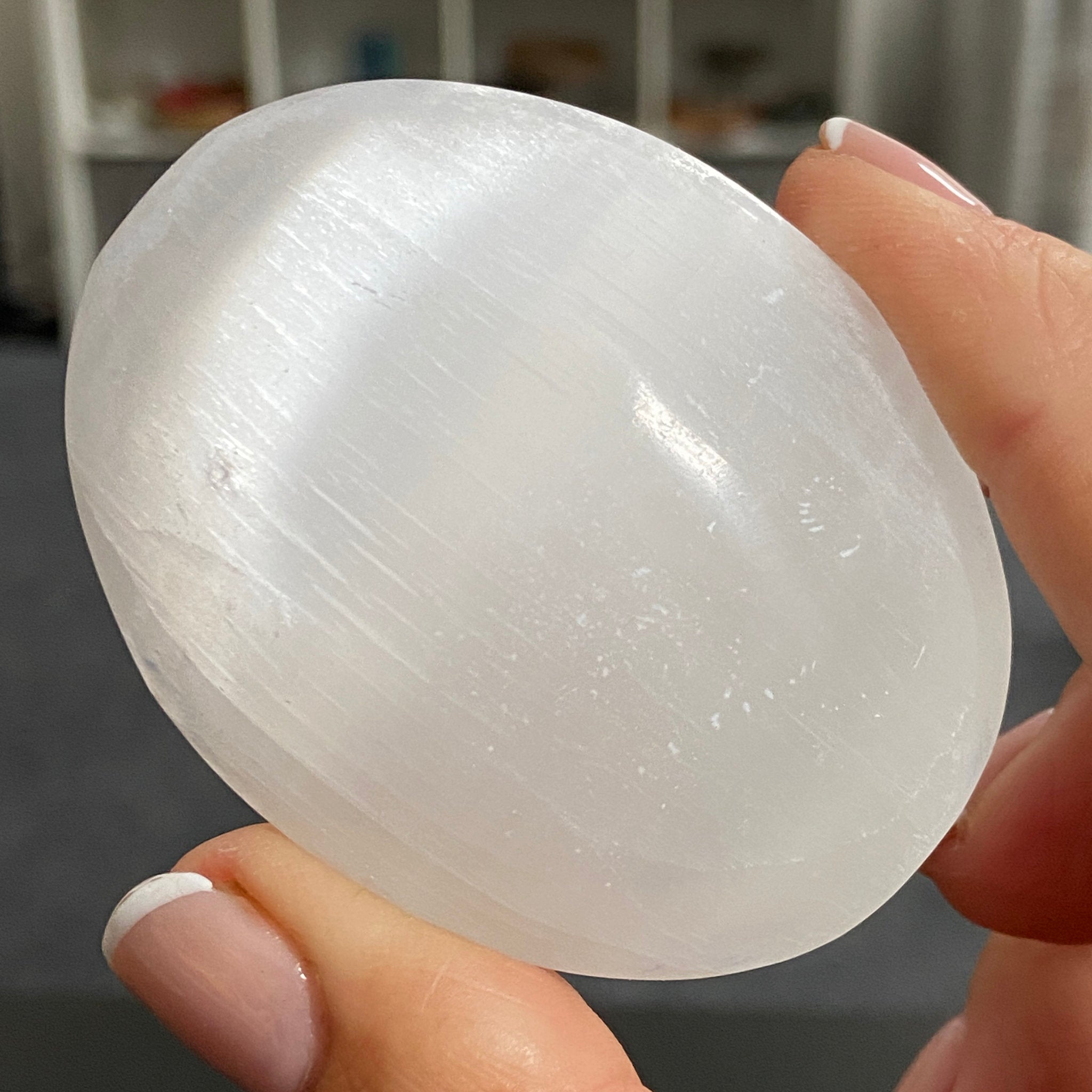 Flower of Life Selenite Palmstone – Morocco