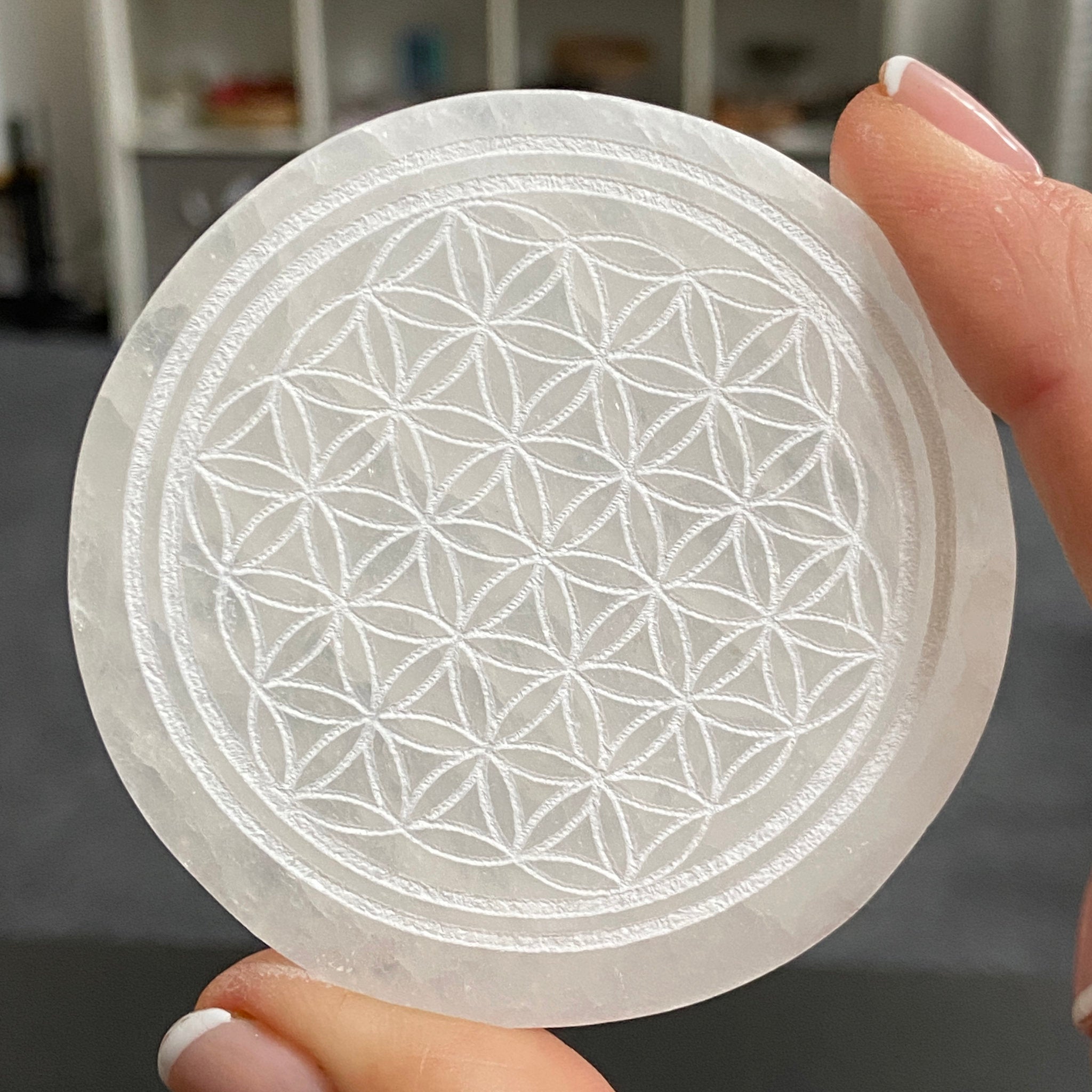 Selenite Charging Disc – Flower of Life – Morocco