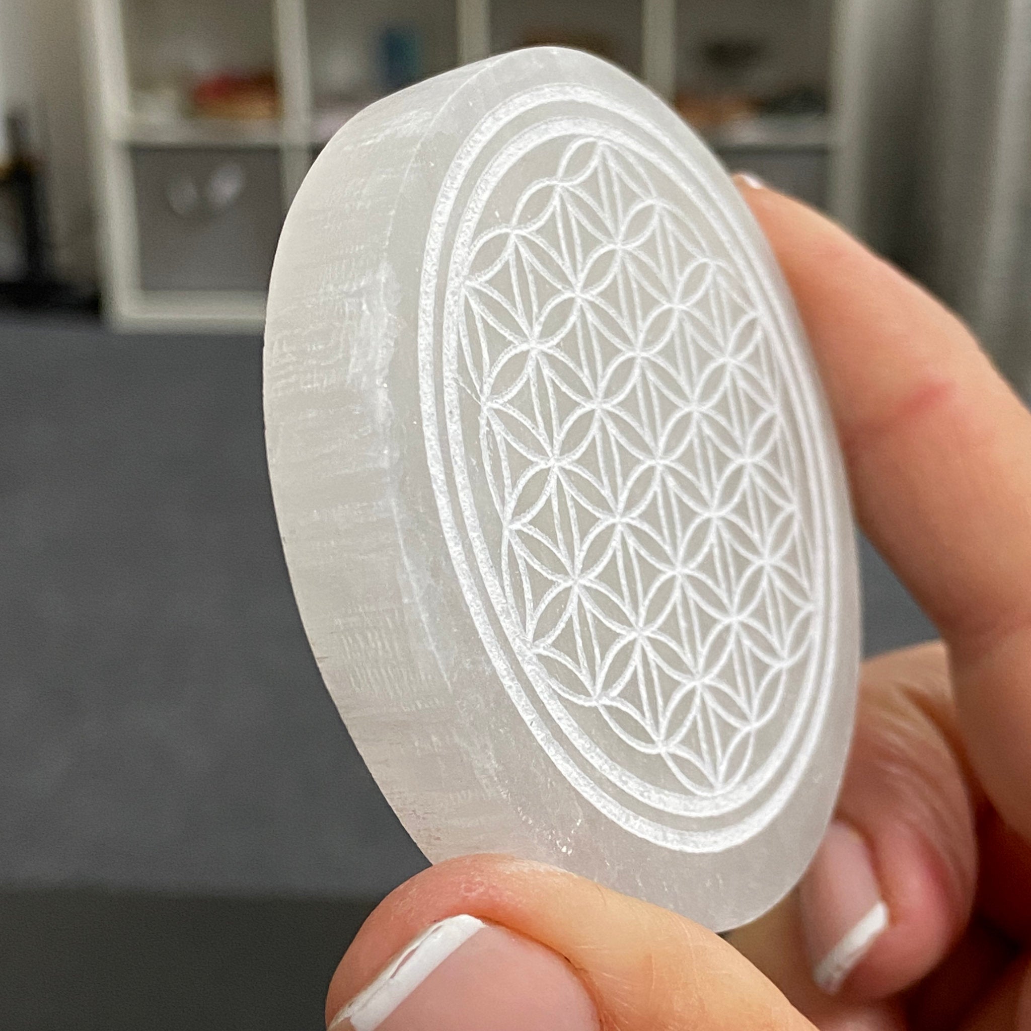 Selenite Charging Disc – Flower of Life – Morocco