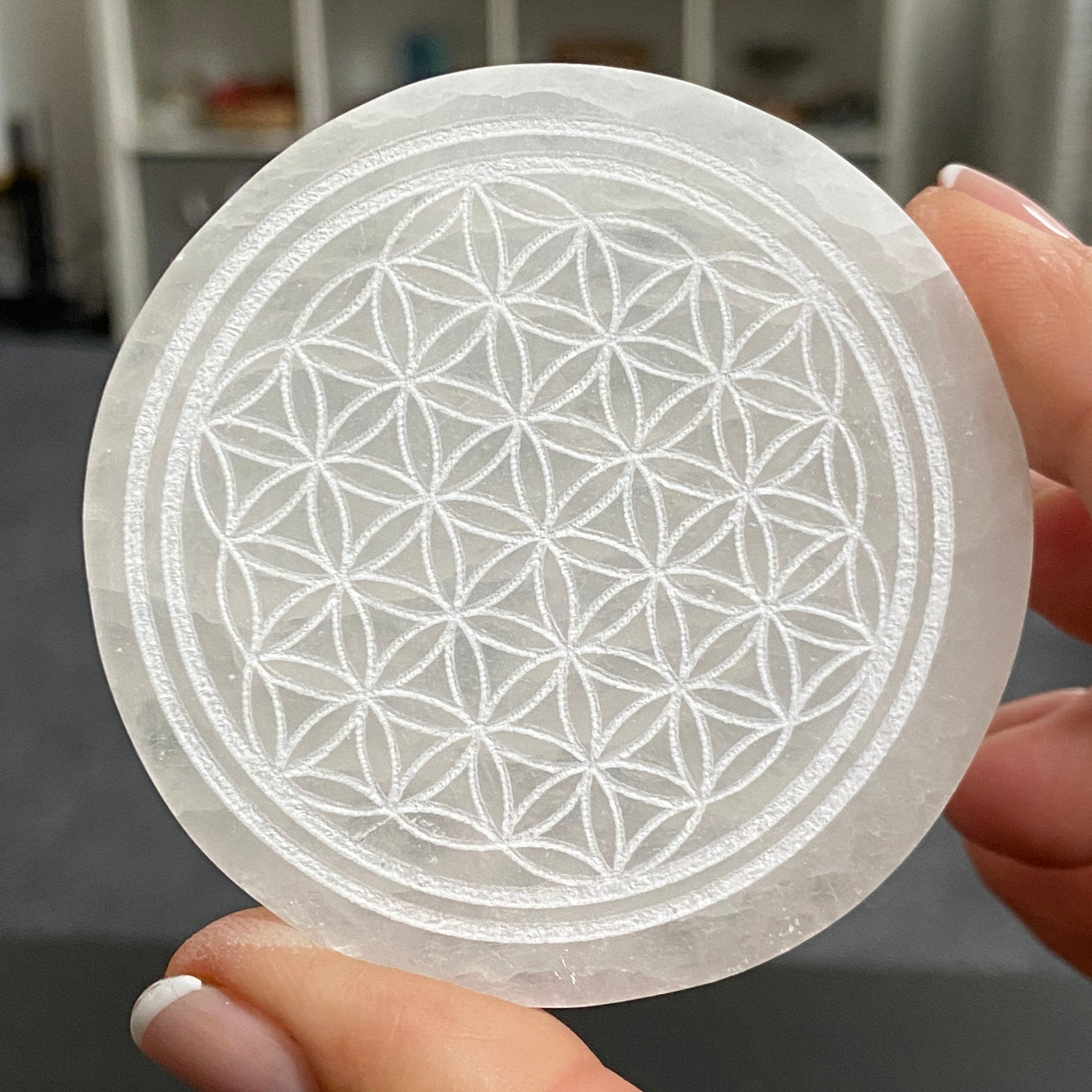 Selenite Charging Disc – Flower of Life – Morocco