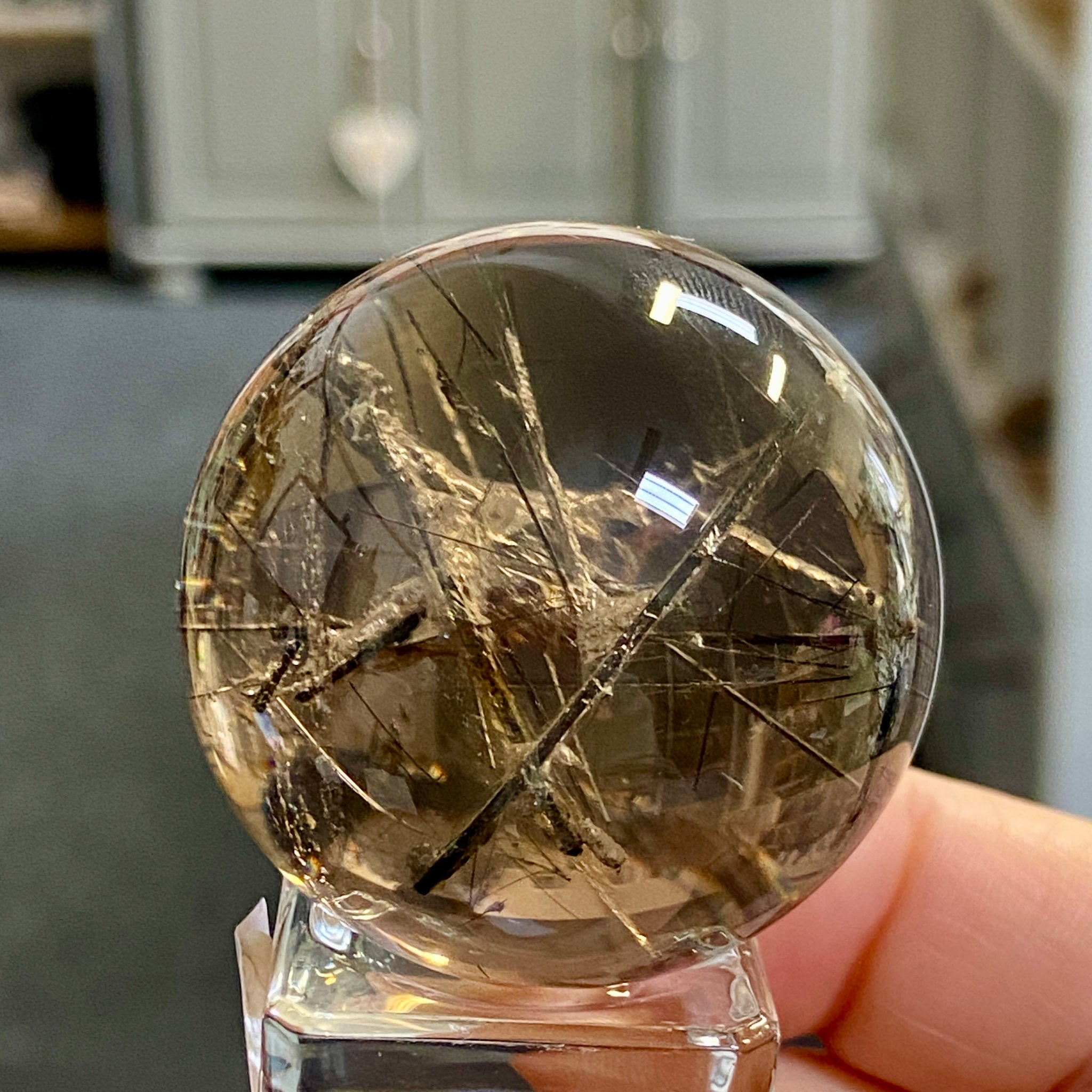 Smoky Quartz with Tourmaline & Mica Heart – Rare Sphere
