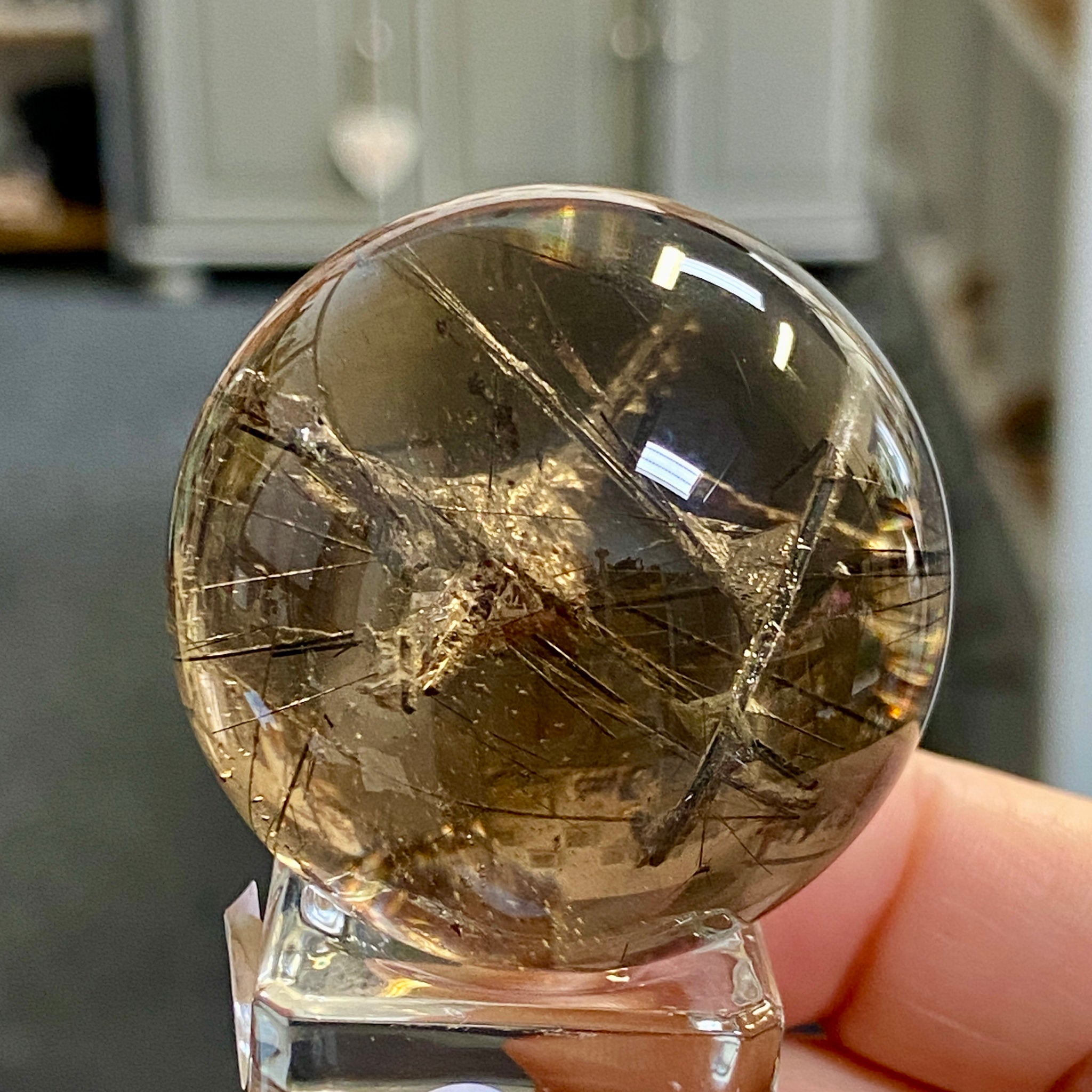 Smoky Quartz with Tourmaline & Mica Heart – Rare Sphere