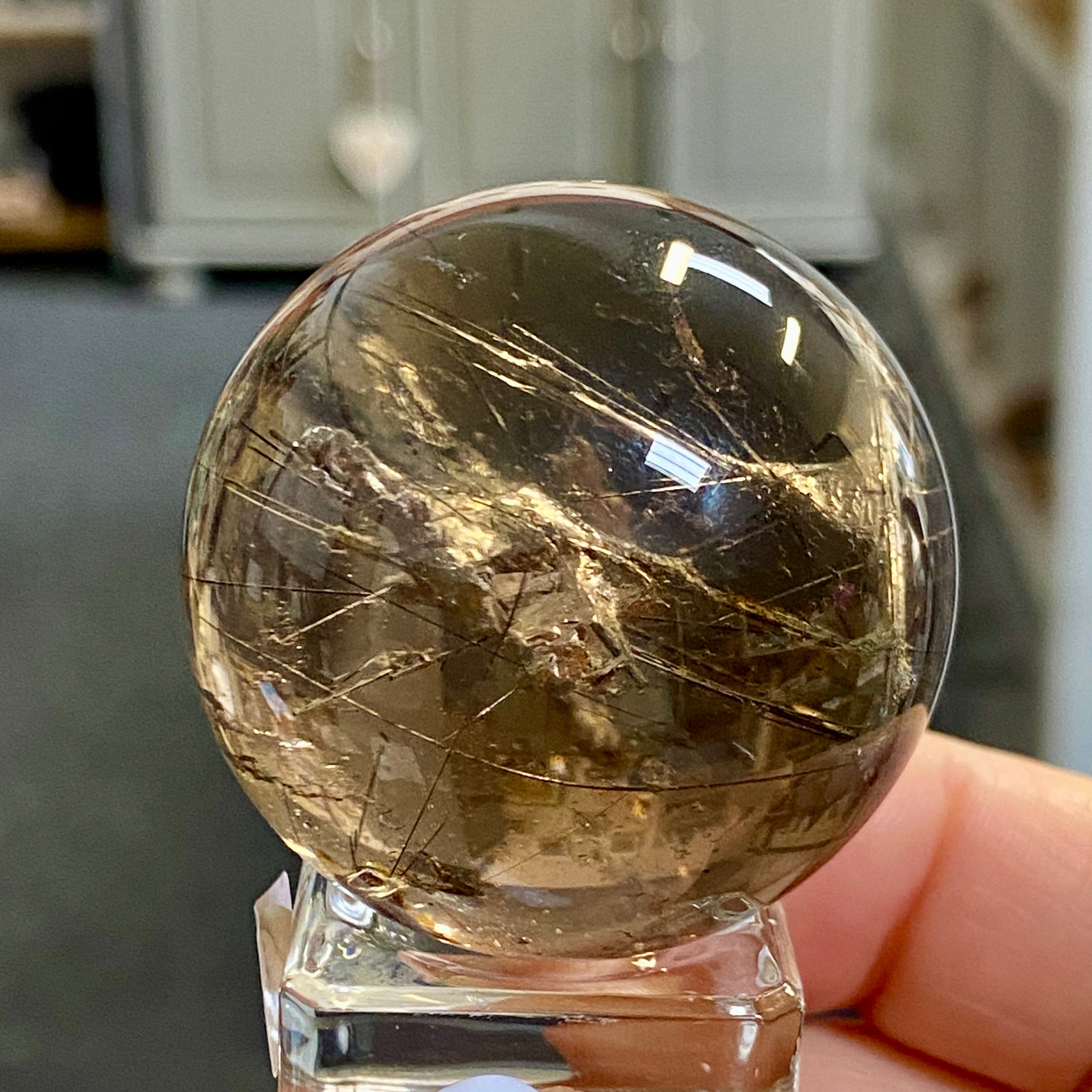 Smoky Quartz with Tourmaline & Mica Heart – Rare Sphere