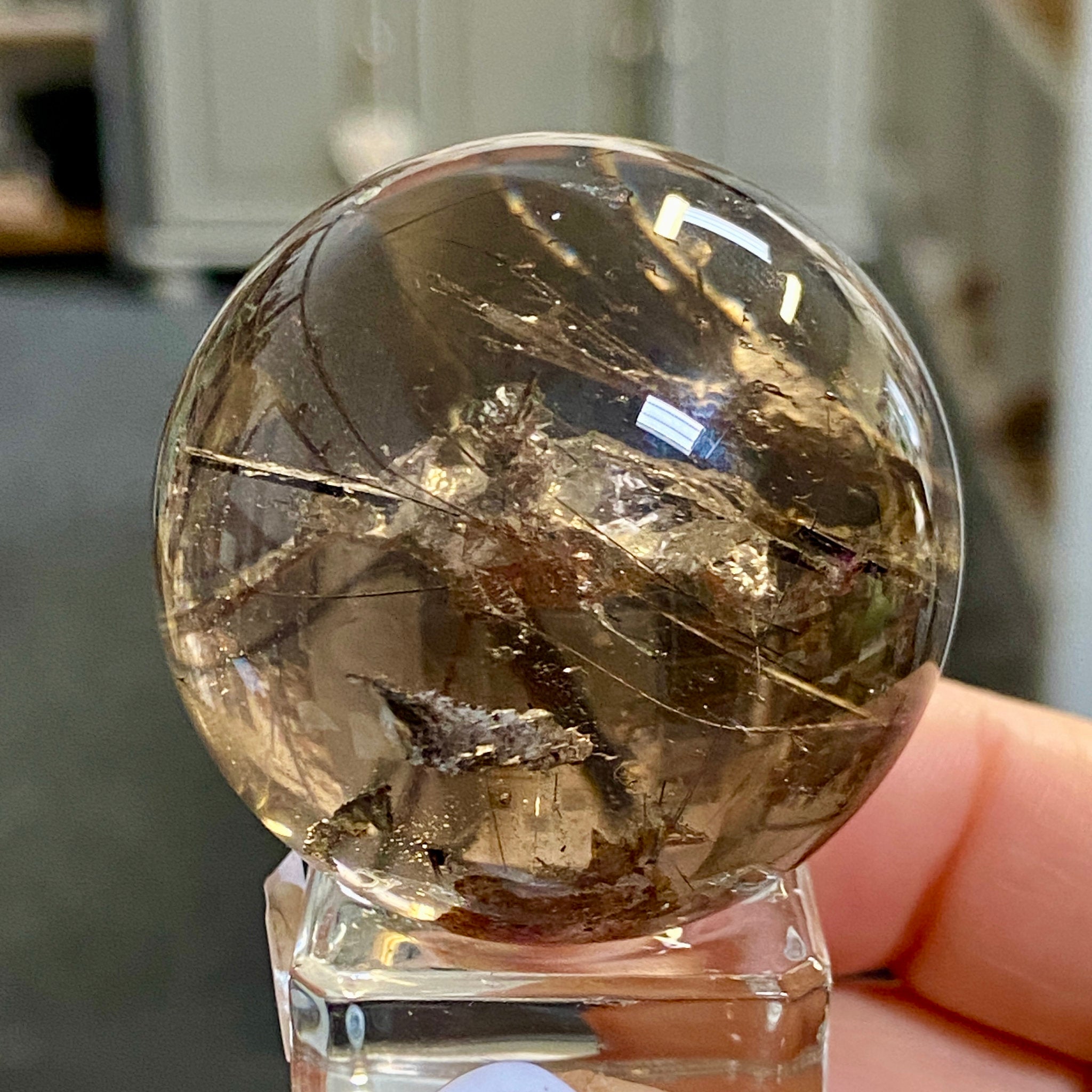 Smoky Quartz with Tourmaline & Mica Heart – Rare Sphere