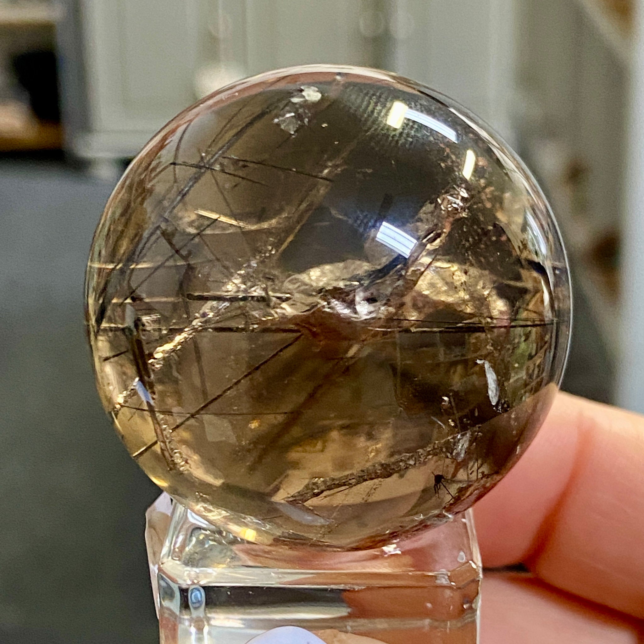 Smoky Quartz with Tourmaline & Mica Heart – Rare Sphere