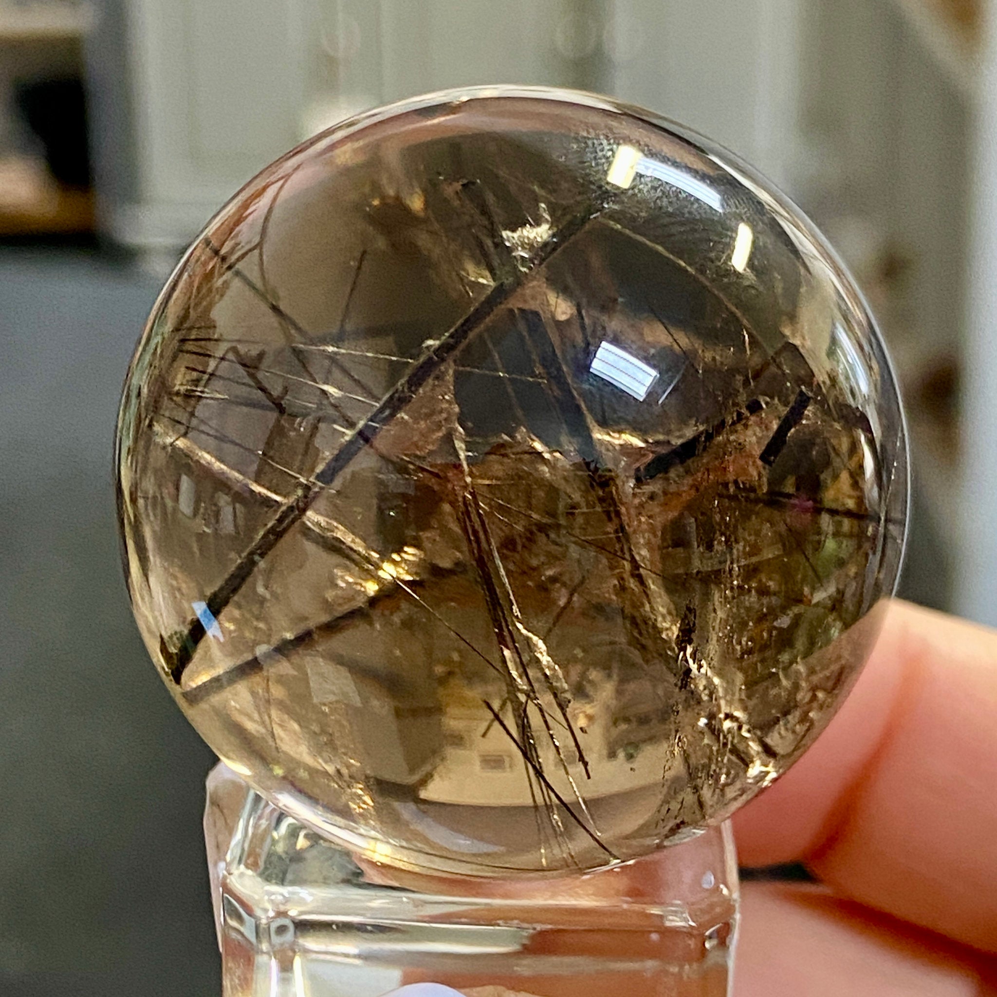 Smoky Quartz with Tourmaline & Mica Heart – Rare Sphere
