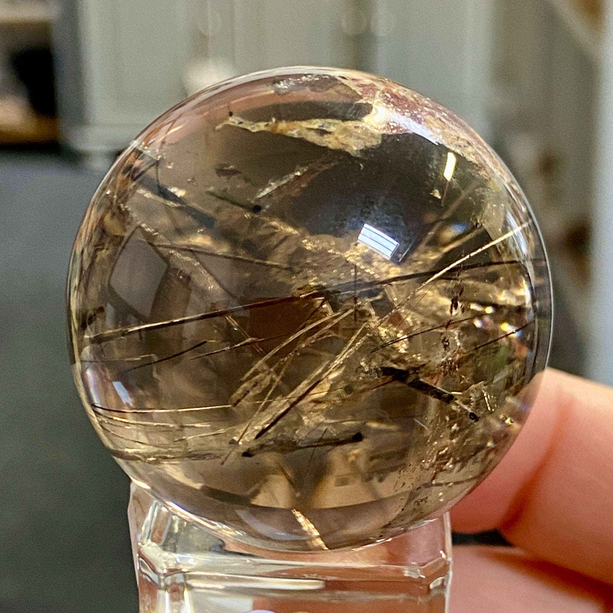 Smoky Quartz with Tourmaline & Mica Heart – Rare Sphere