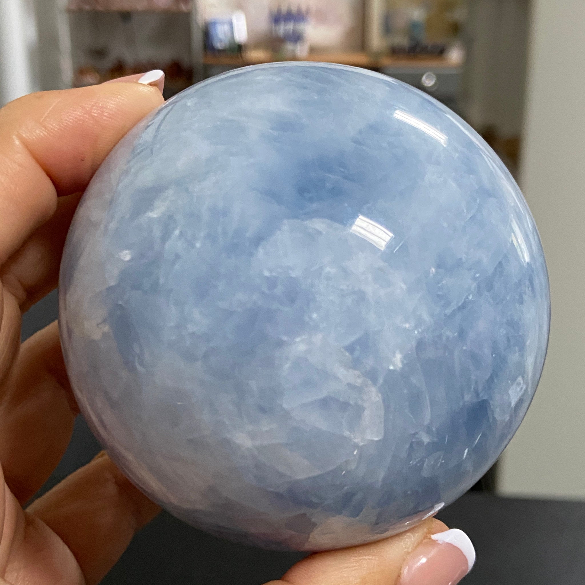Blue Calcite Sphere – 80mm Madagascar