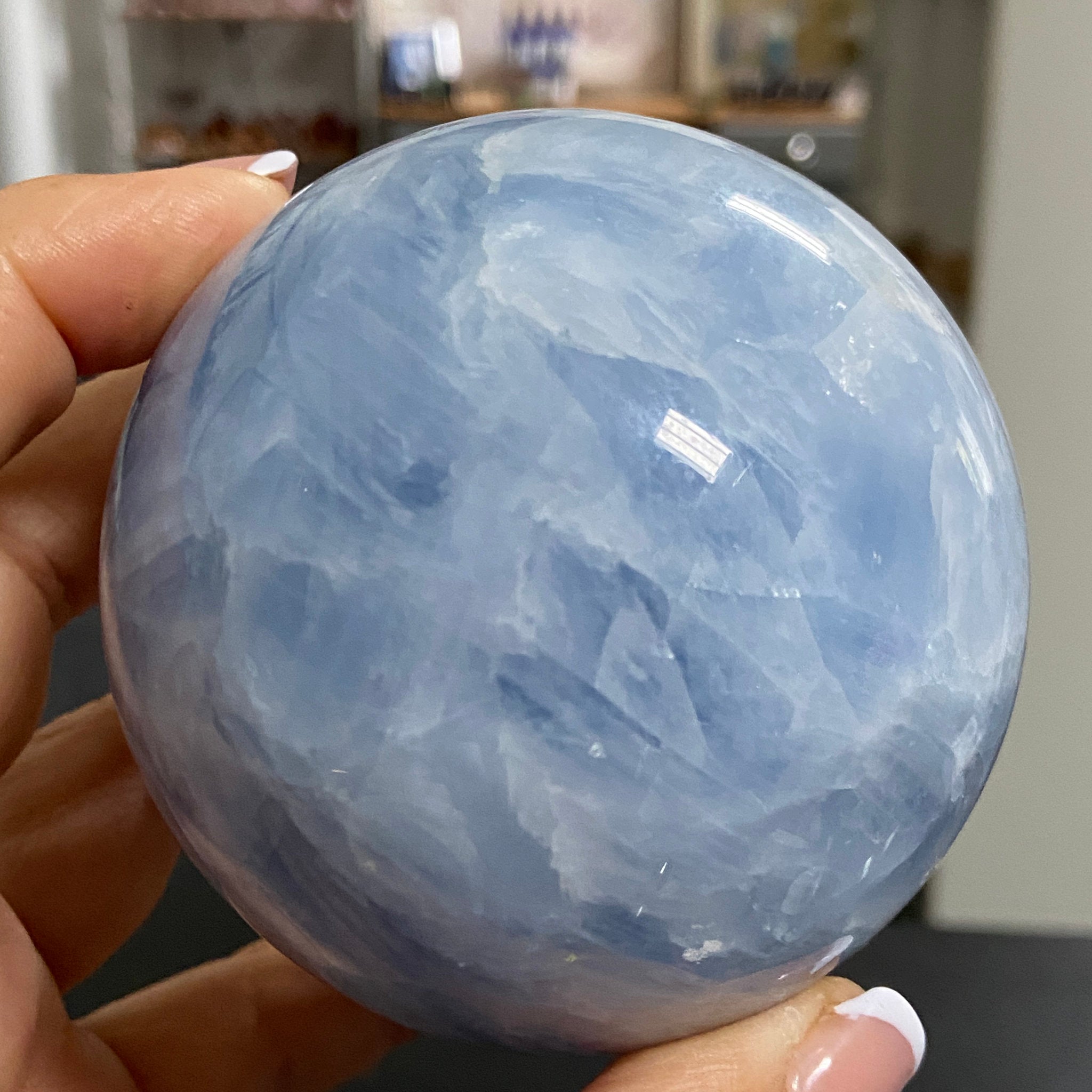 Blue Calcite Sphere – 80mm Madagascar