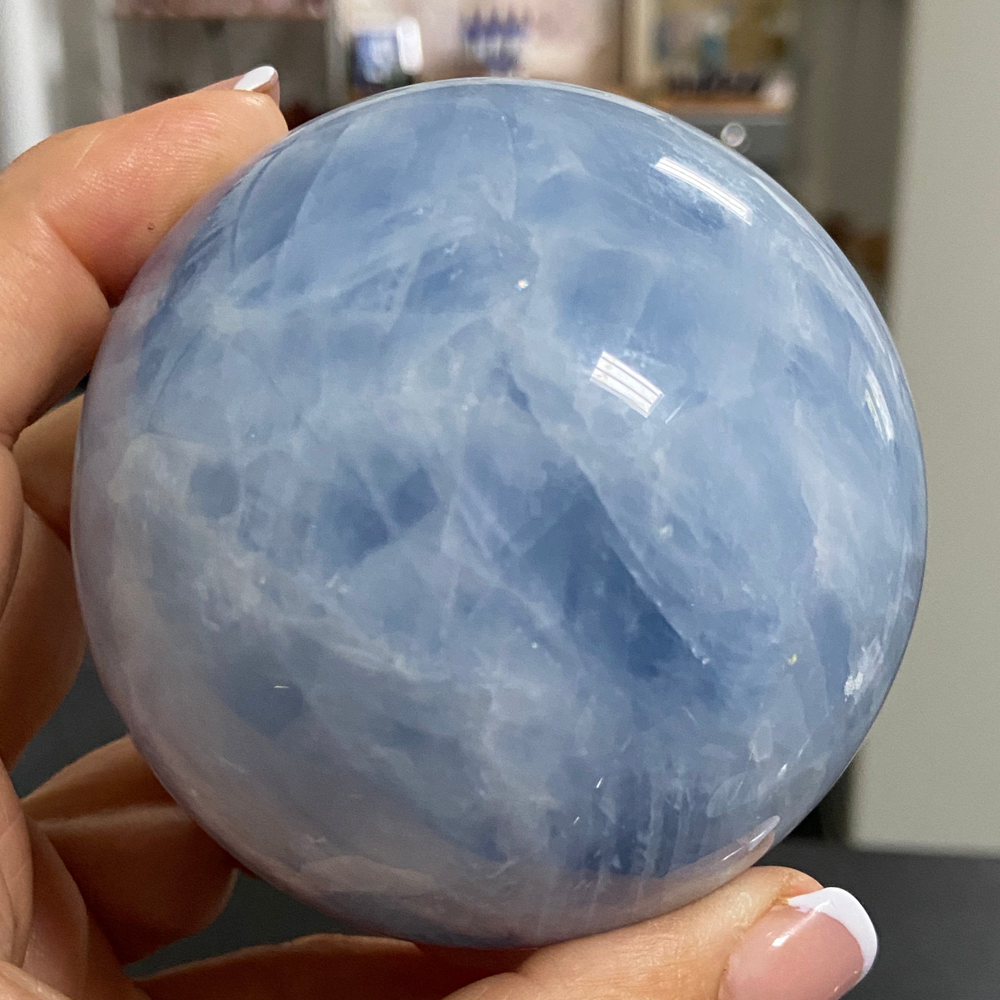 Blue Calcite Sphere – 80mm Madagascar