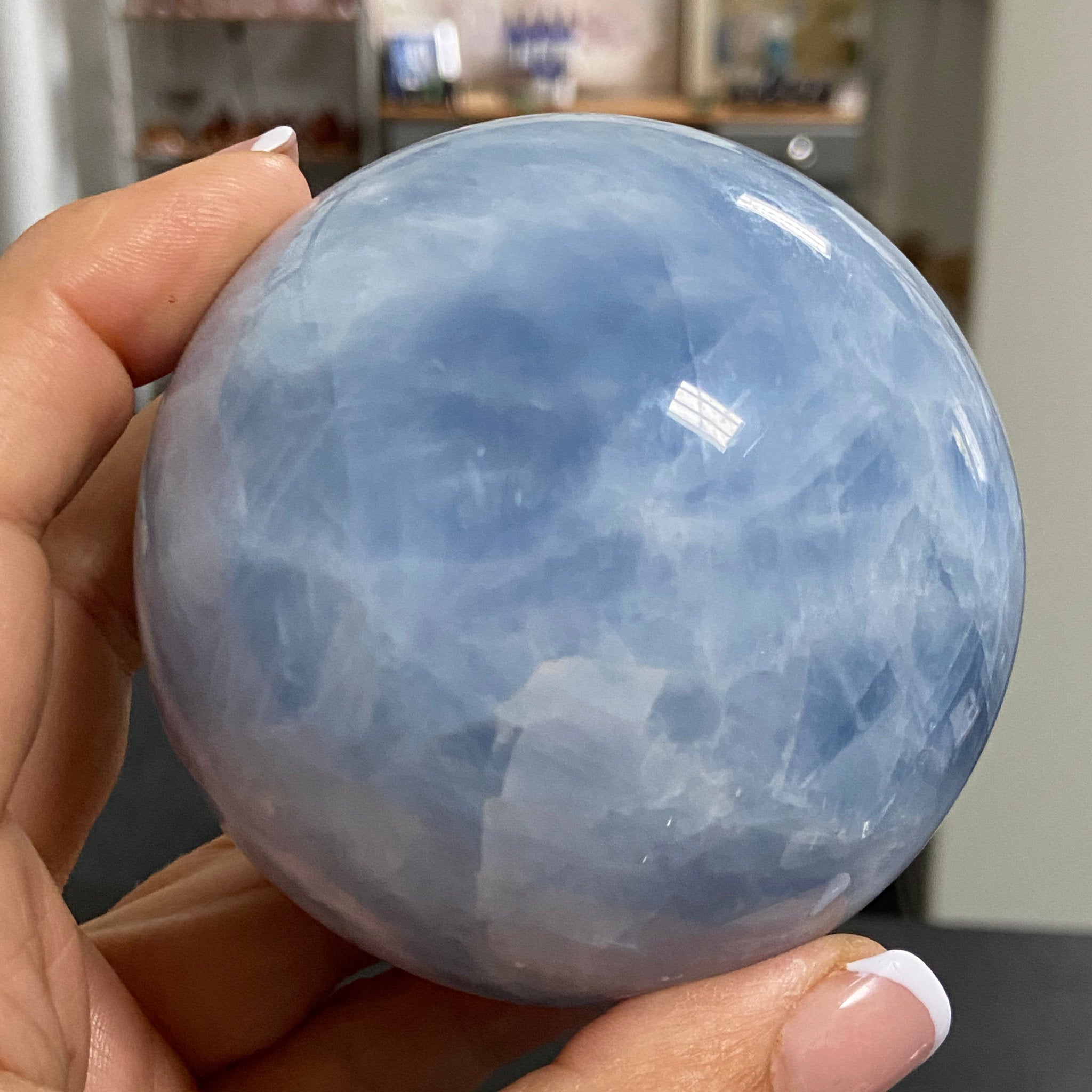 Blue Calcite Sphere – 80mm Madagascar