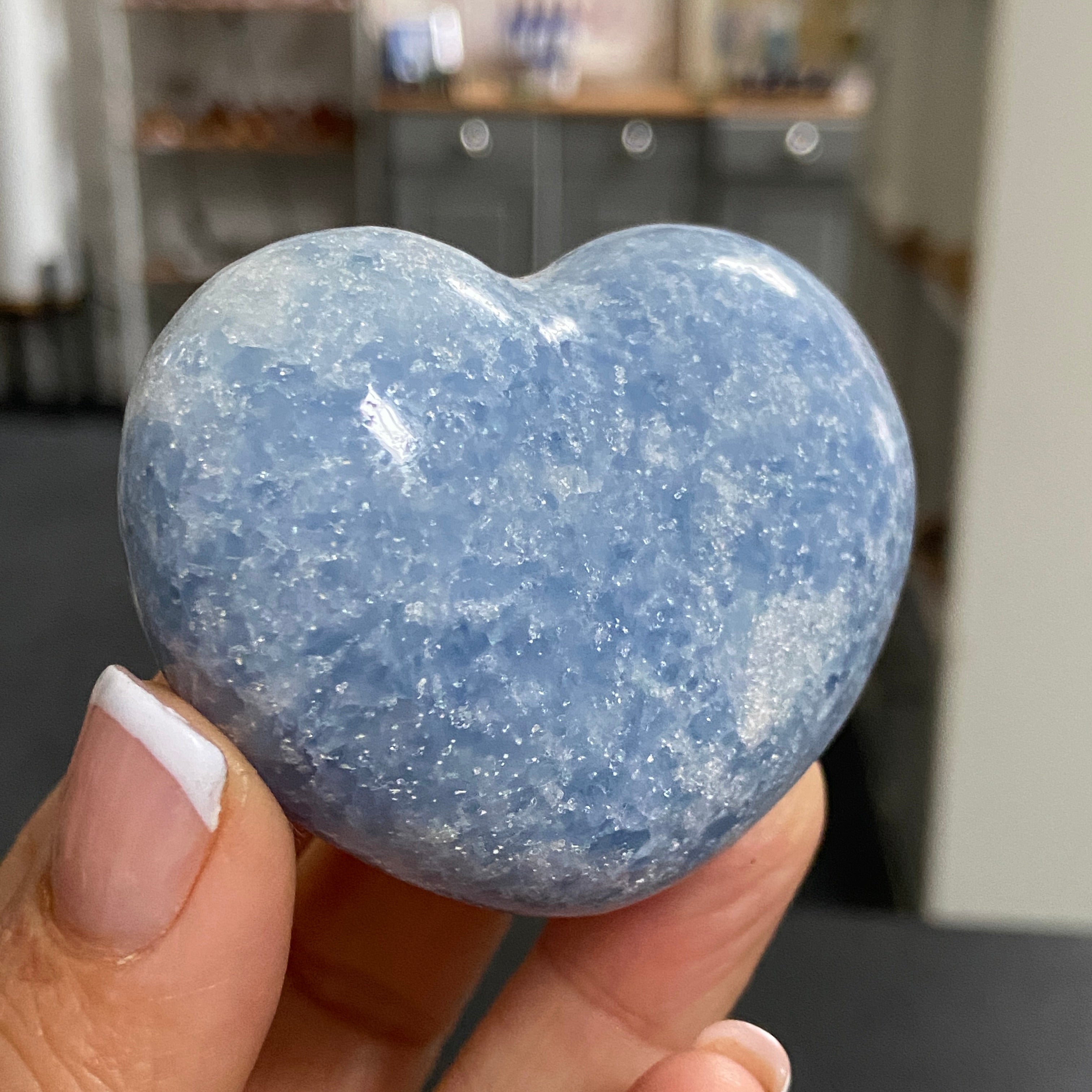 Blue Calcite Heart – Hand Carved - Madagascar
