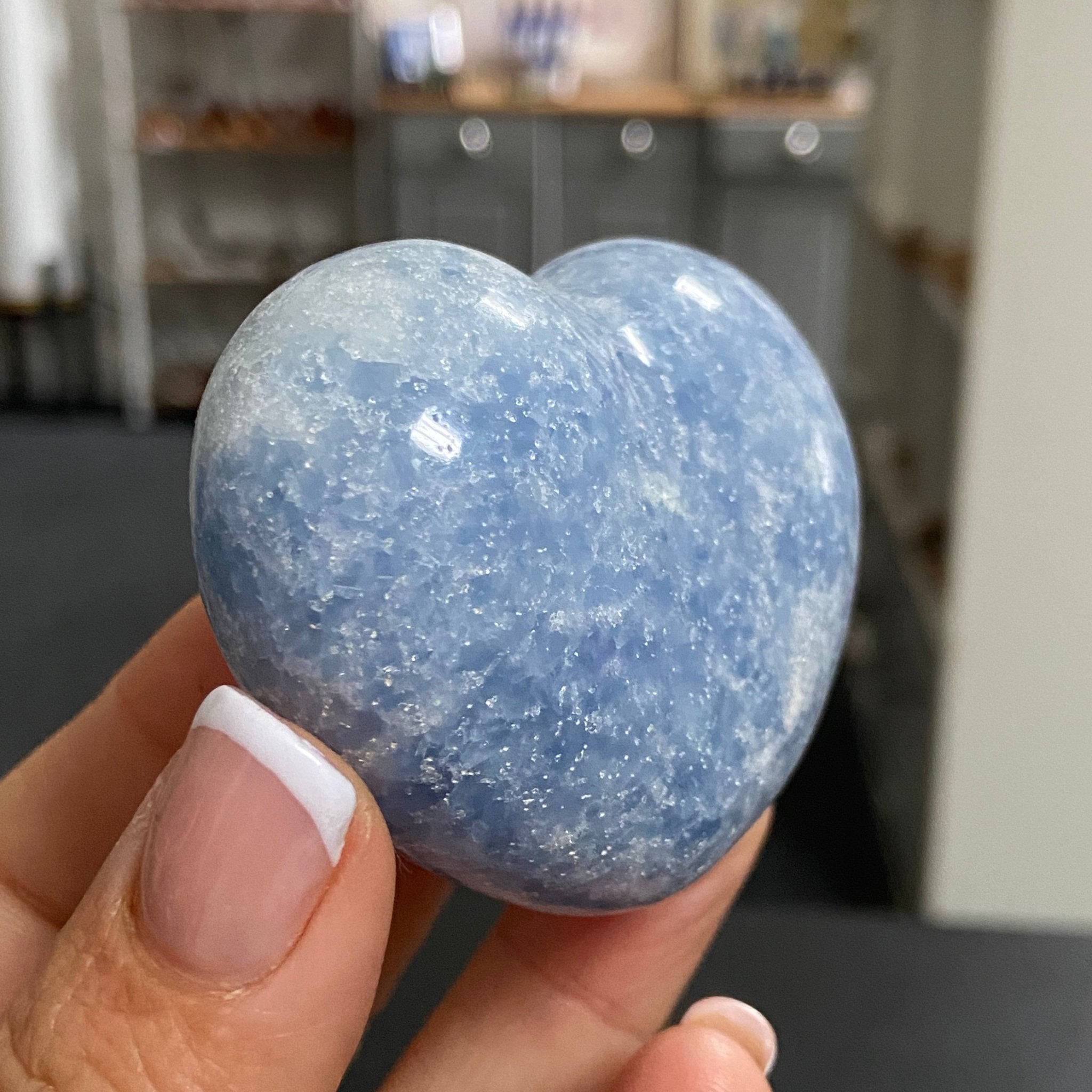 Blue Calcite Heart – Hand Carved - Madagascar