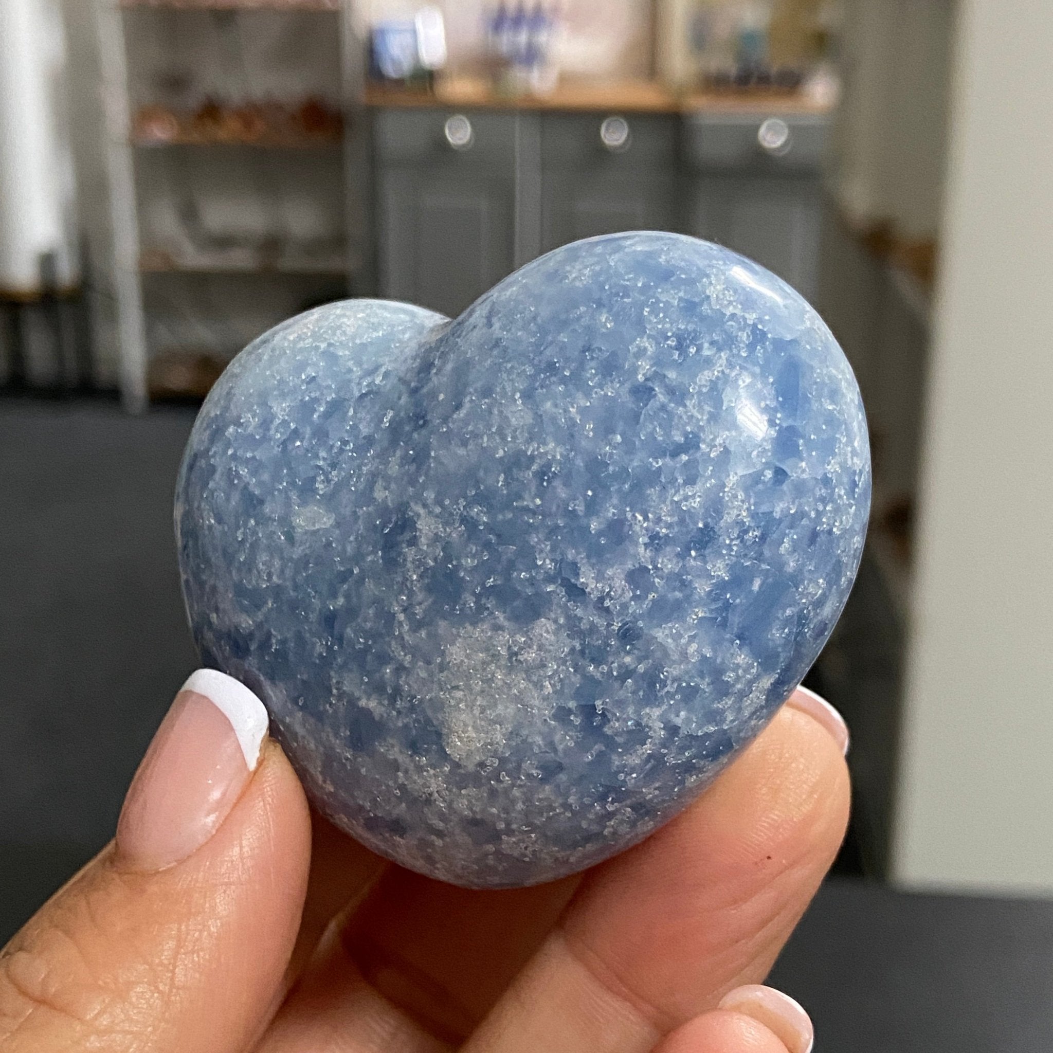 Blue Calcite Heart – Hand Carved - Madagascar