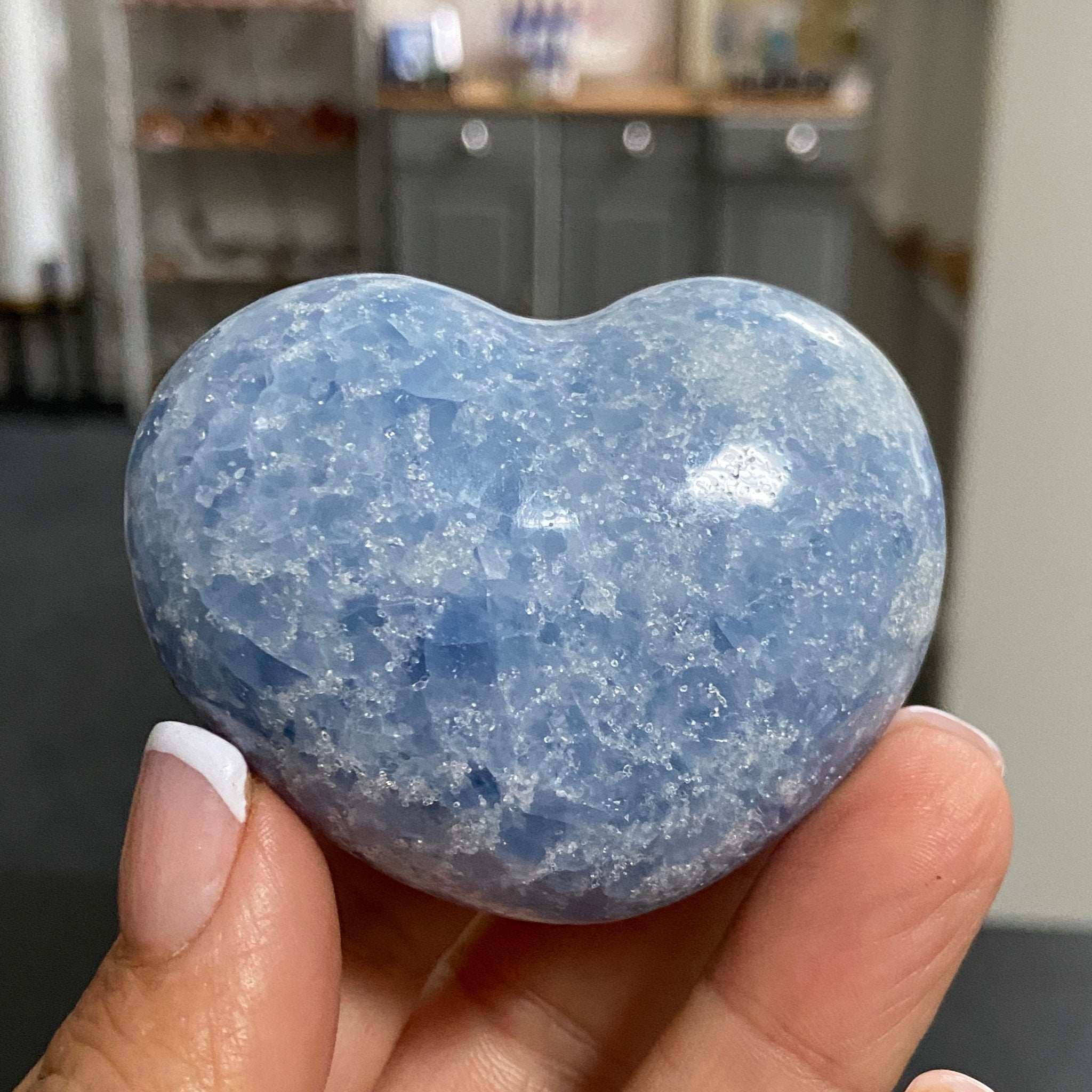 Blue Calcite Heart – Hand Carved - Madagascar