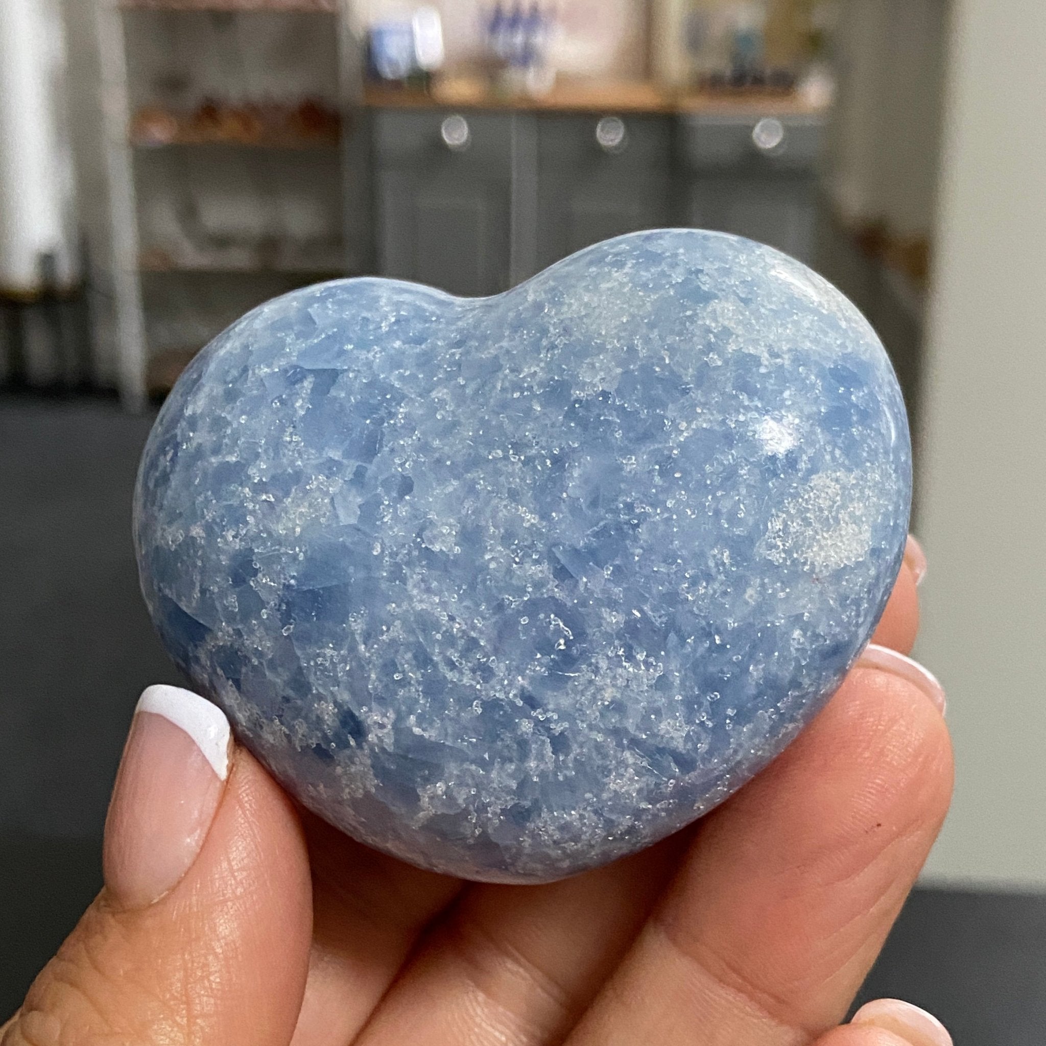 Blue Calcite Heart – Hand Carved - Madagascar
