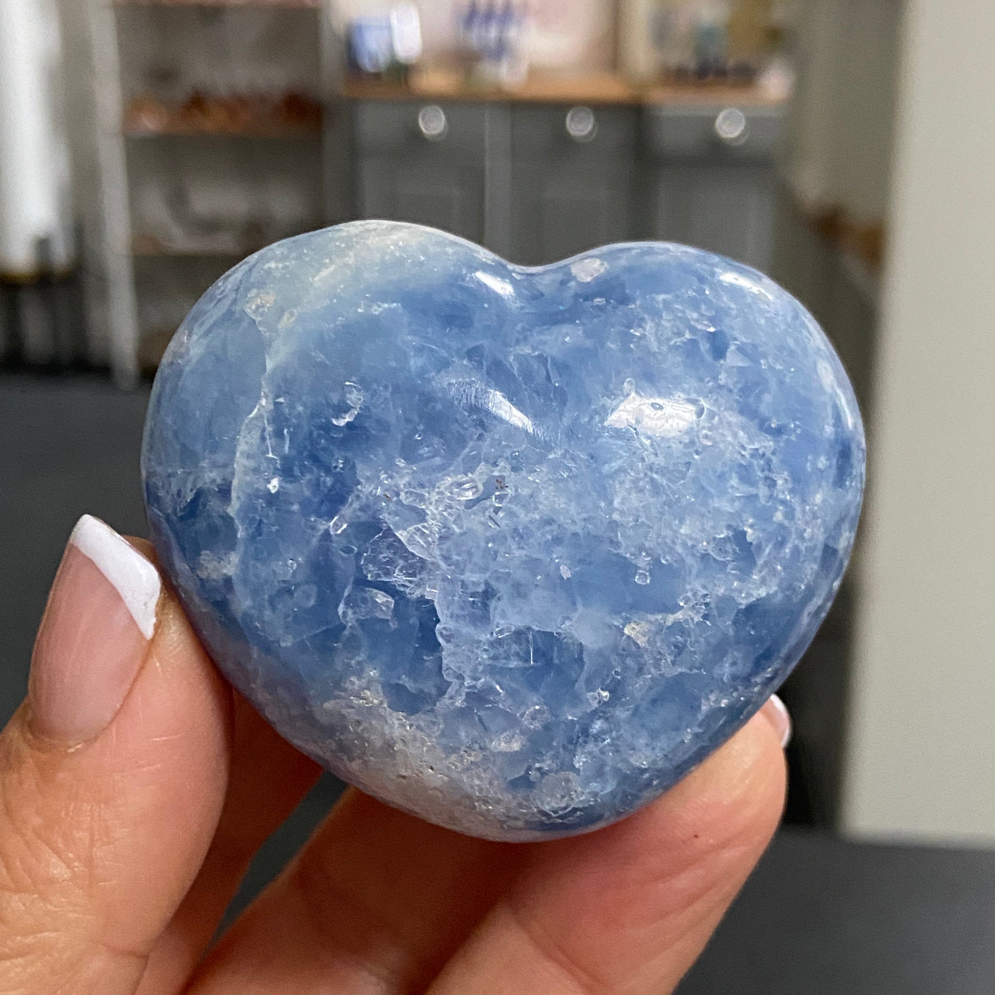 Blue Calcite Heart – Hand Carved - Madagascar