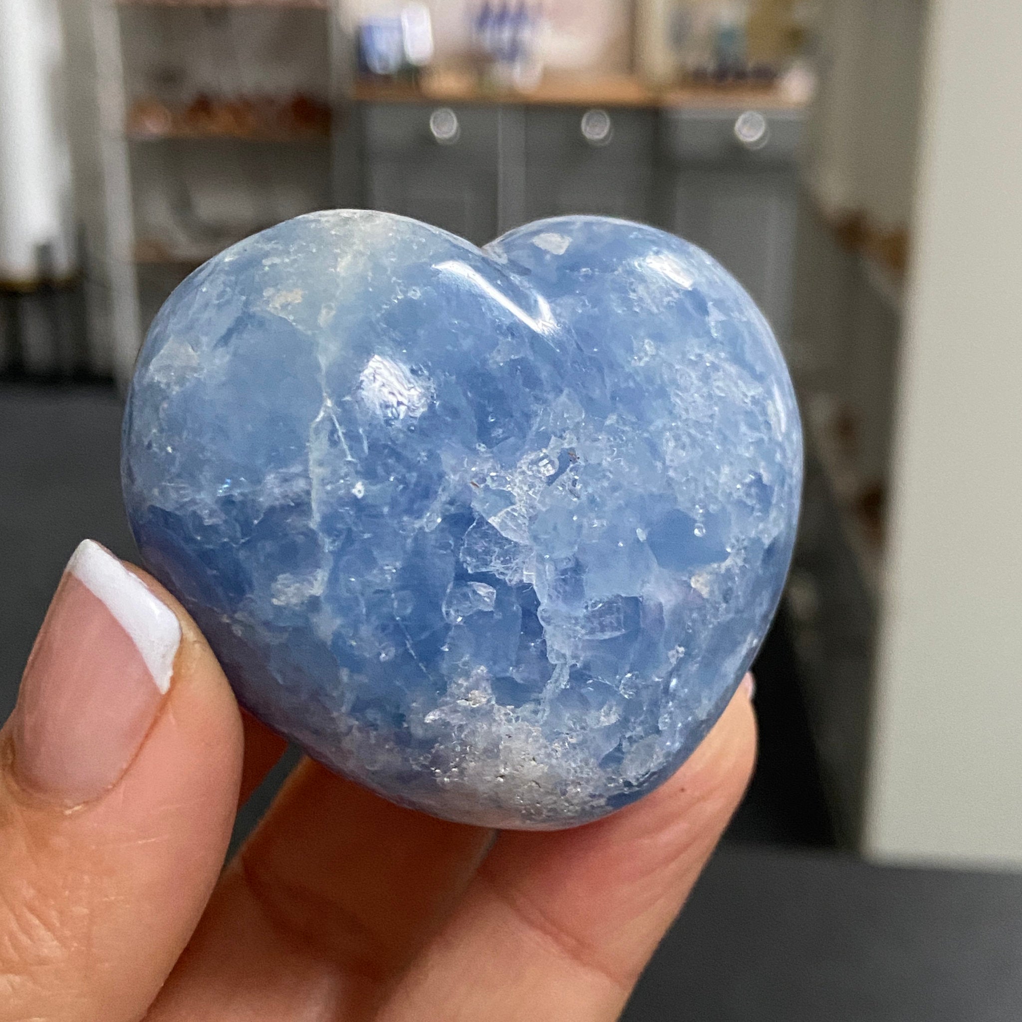 Blue Calcite Heart – Hand Carved - Madagascar