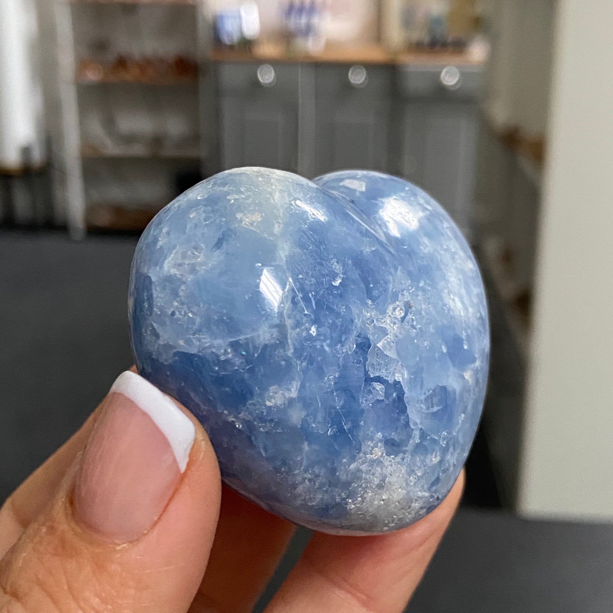 Blue Calcite Heart – Hand Carved - Madagascar