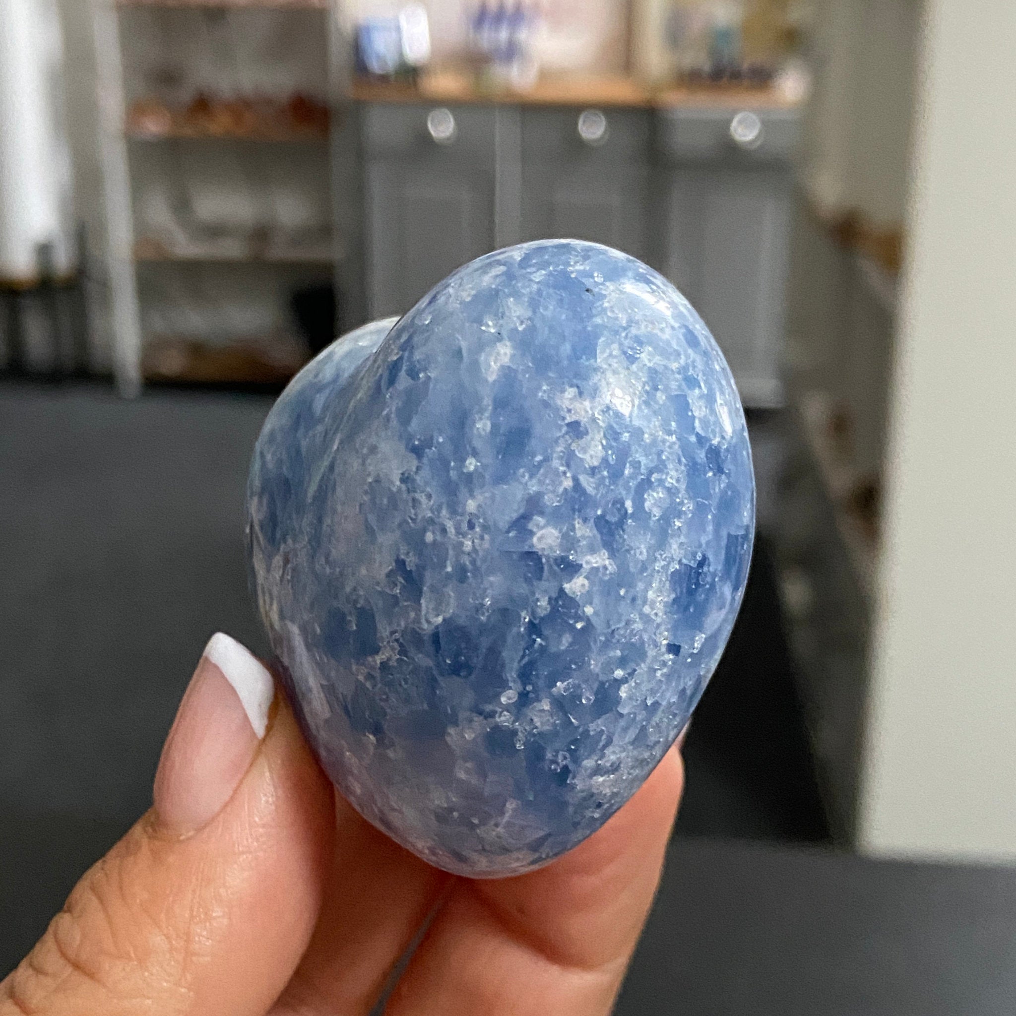 Blue Calcite Heart – Hand Carved - Madagascar