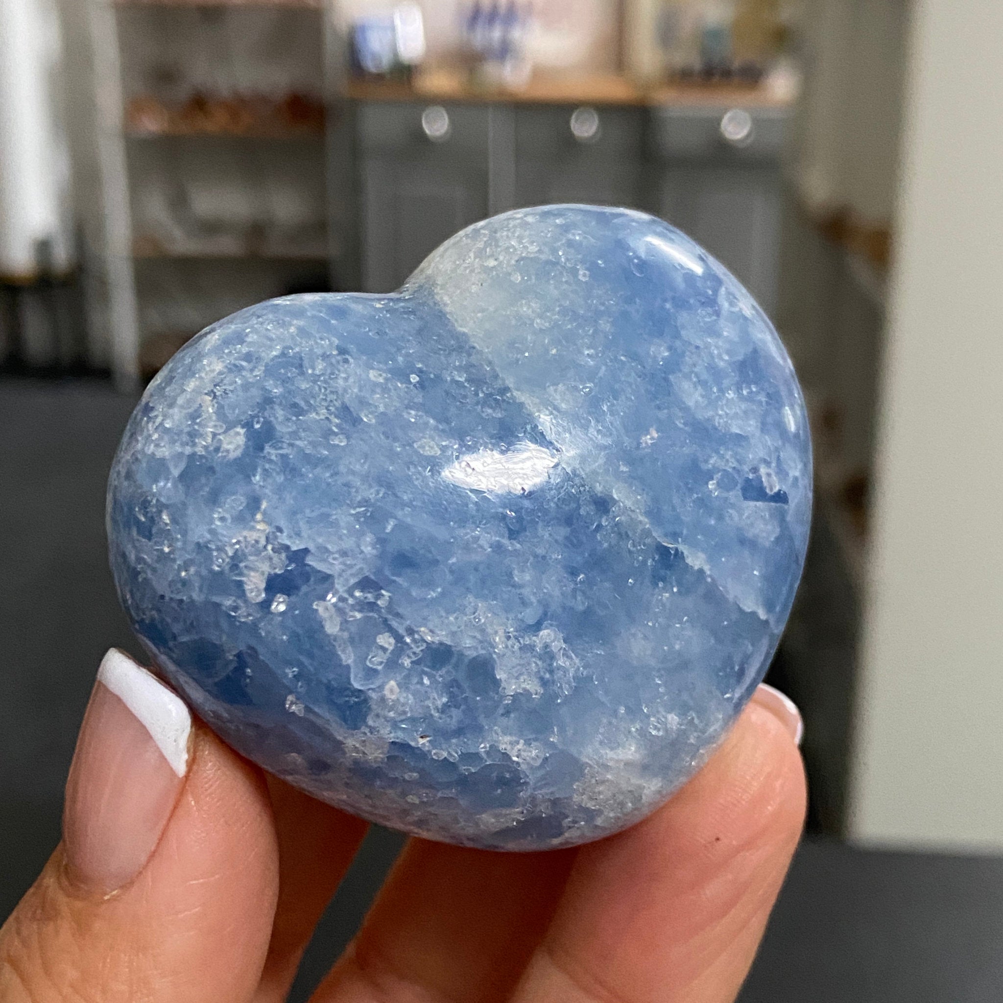 Blue Calcite Heart – Hand Carved - Madagascar