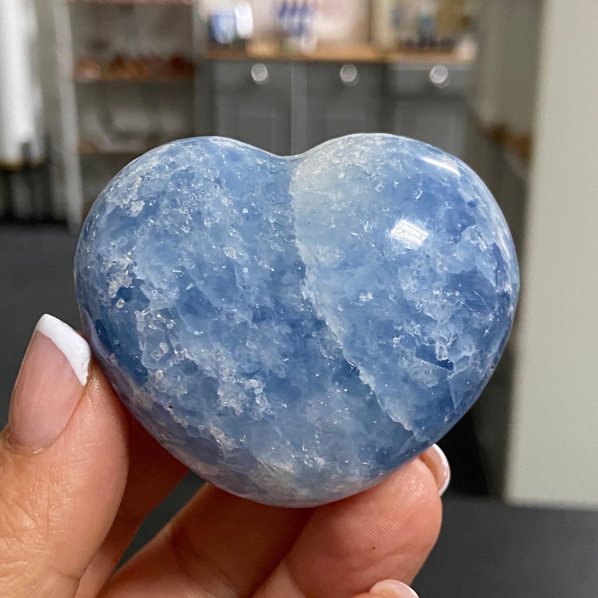 Blue Calcite Heart – Hand Carved - Madagascar
