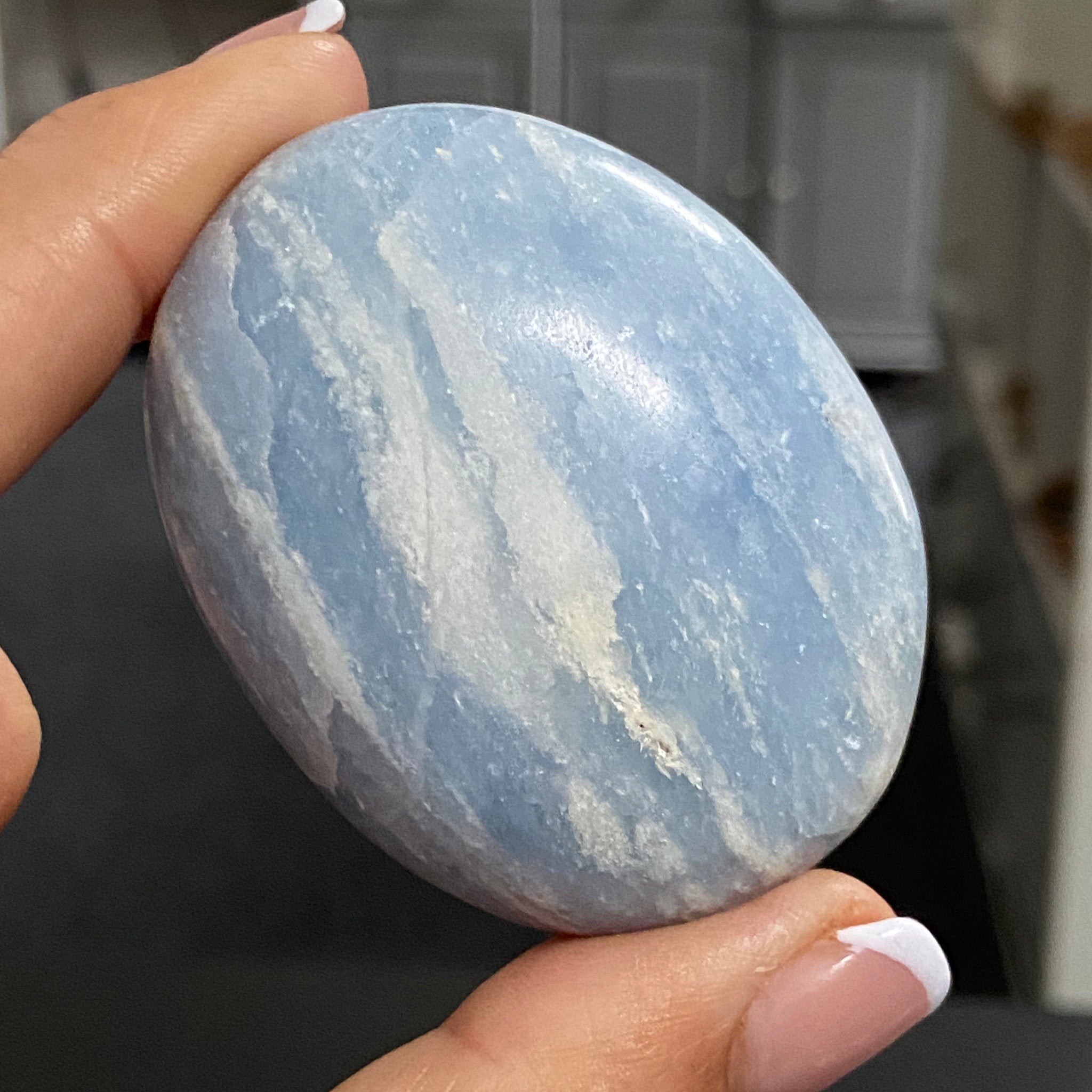 Blue Calcite Palmstone - Madagascar
