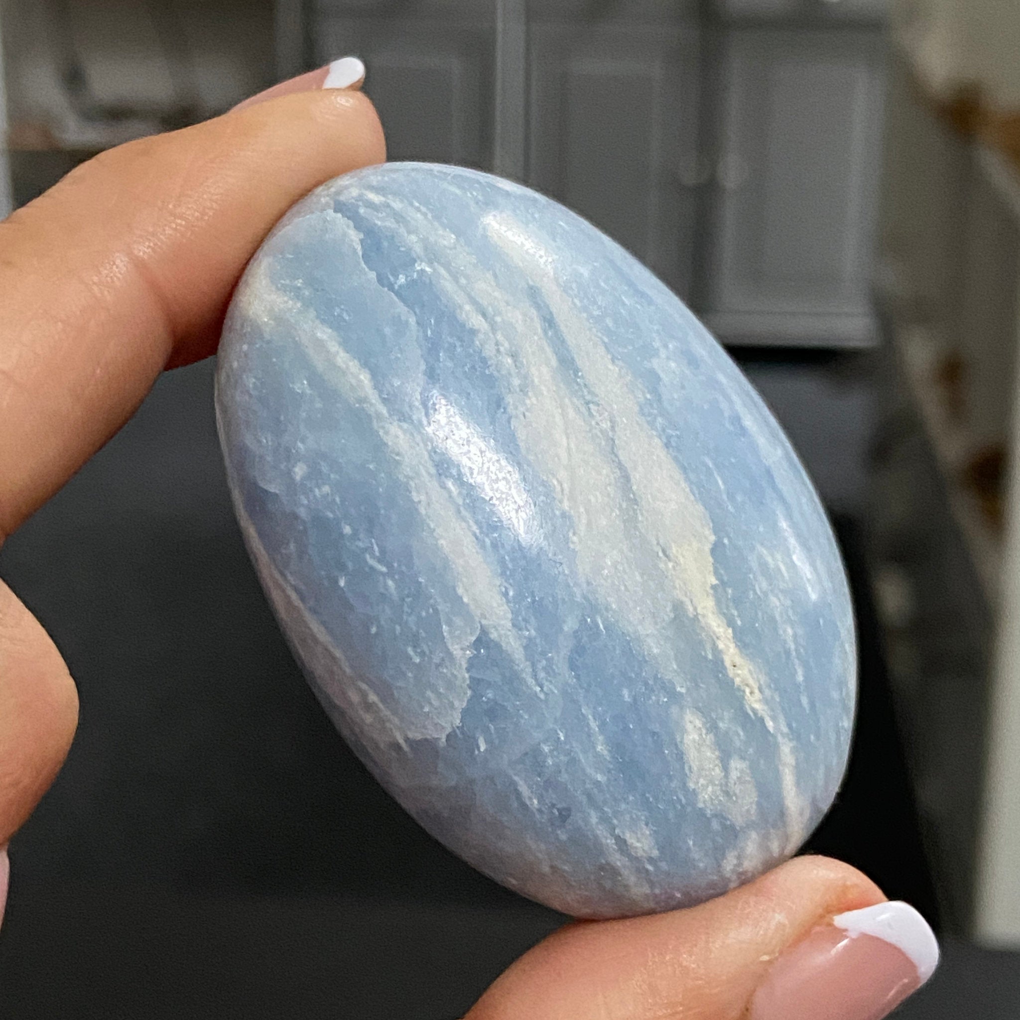 Blue Calcite Palmstone - Madagascar