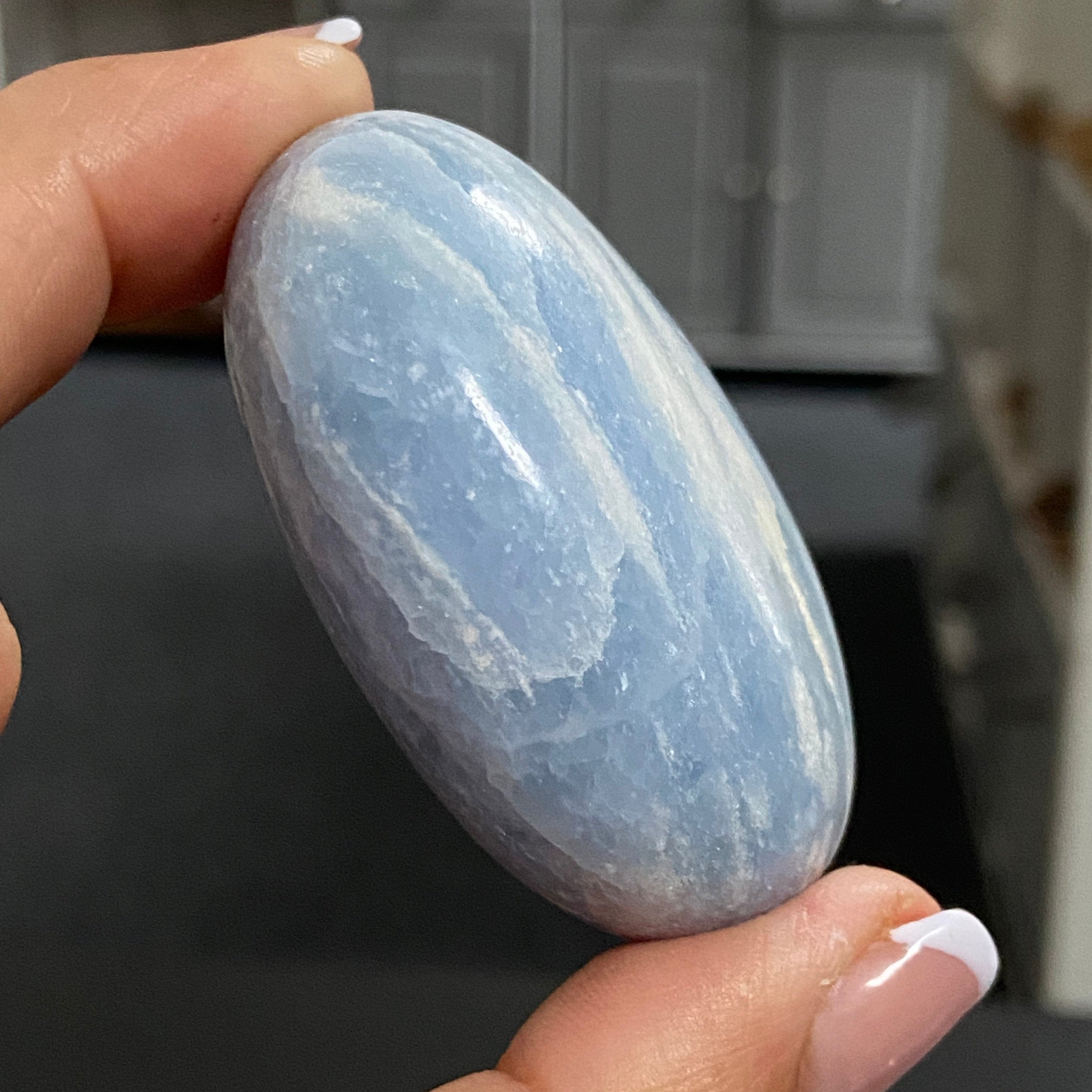 Blue Calcite Palmstone - Madagascar