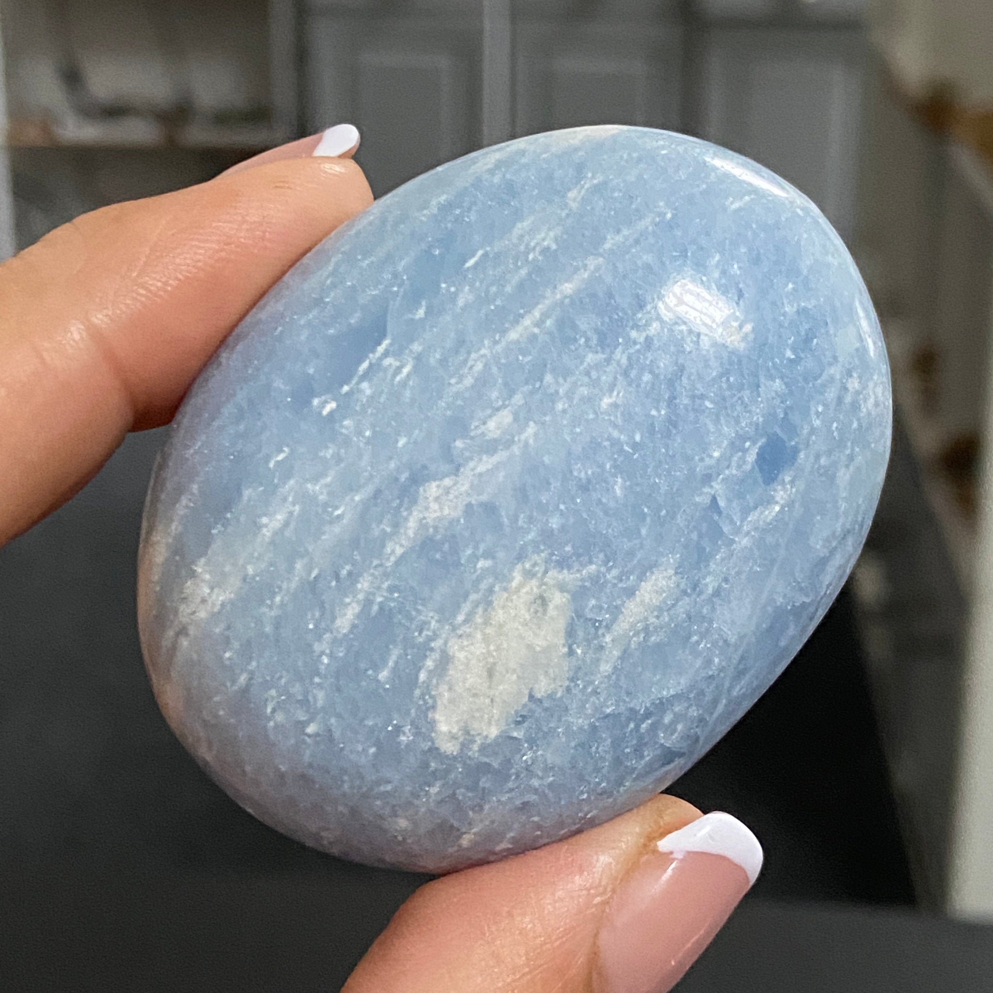 Blue Calcite Palmstone - Madagascar