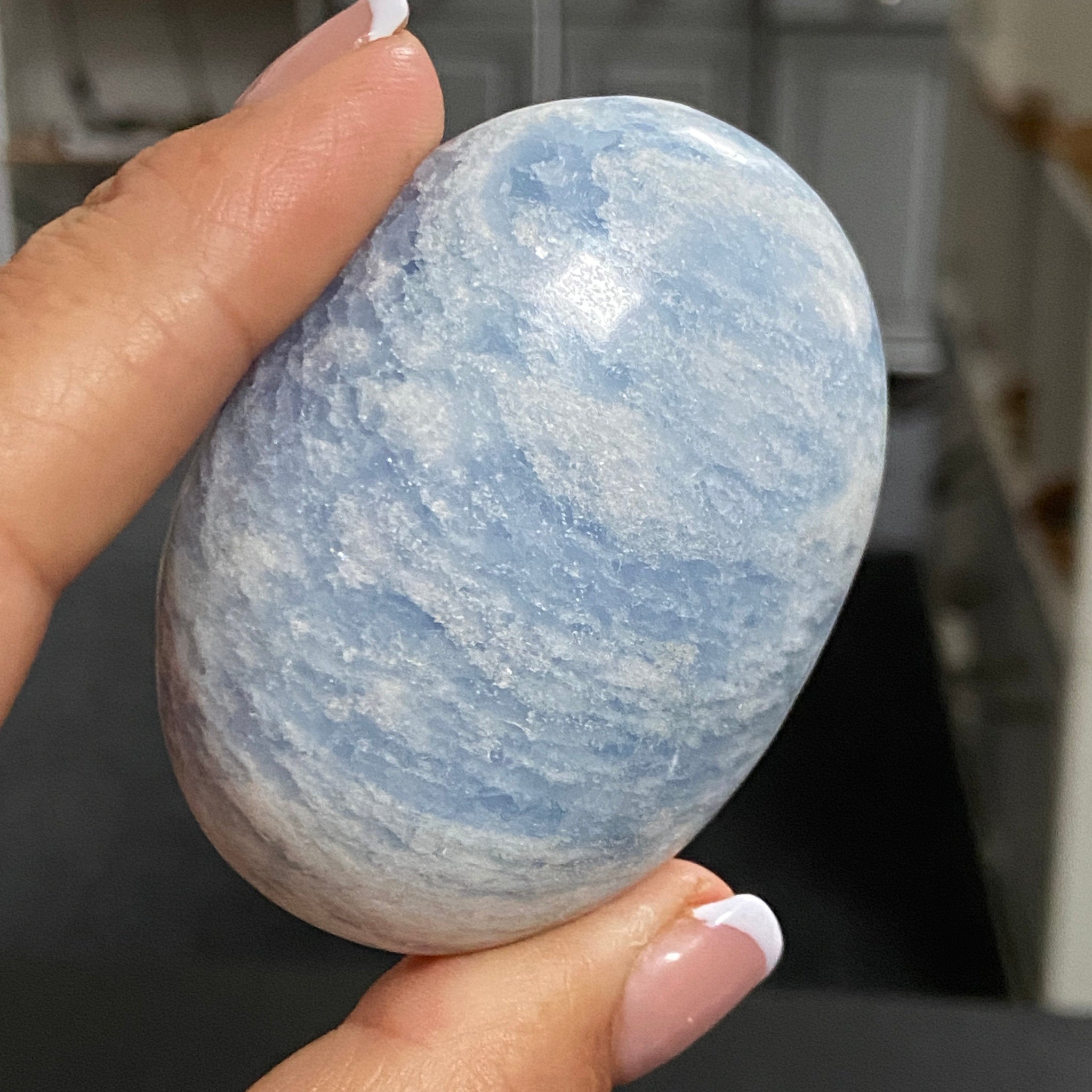 Blue Calcite Palmstone - Madagascar