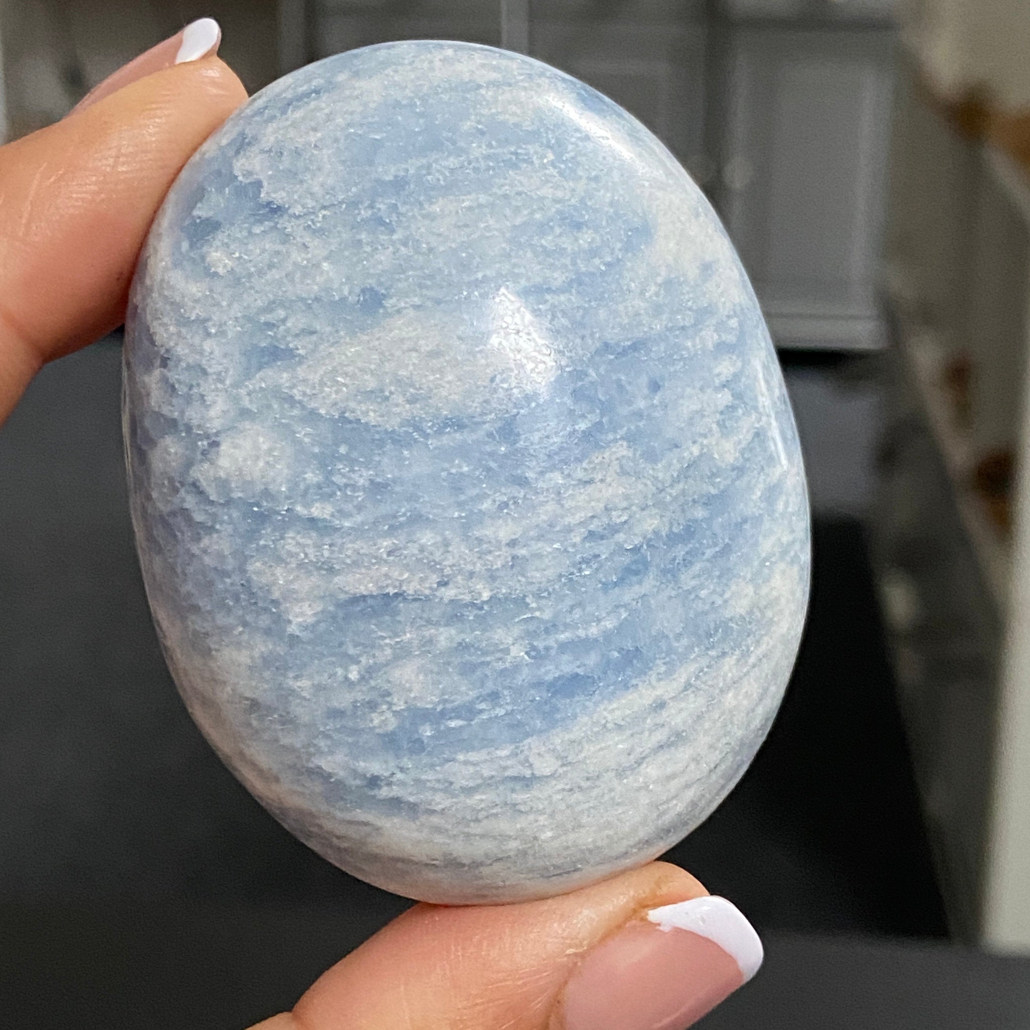 Blue Calcite Palmstone - Madagascar