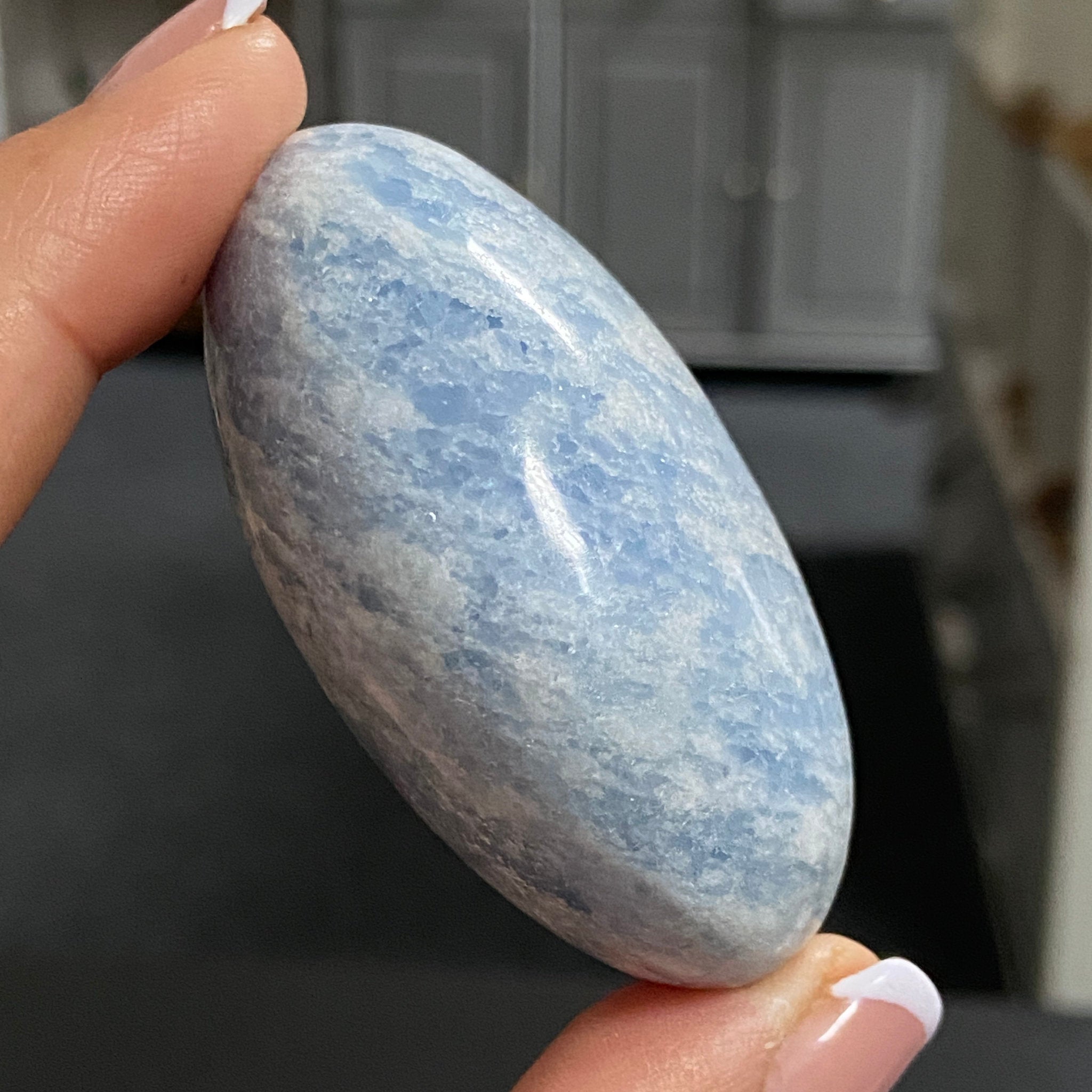 Blue Calcite Palmstone - Madagascar
