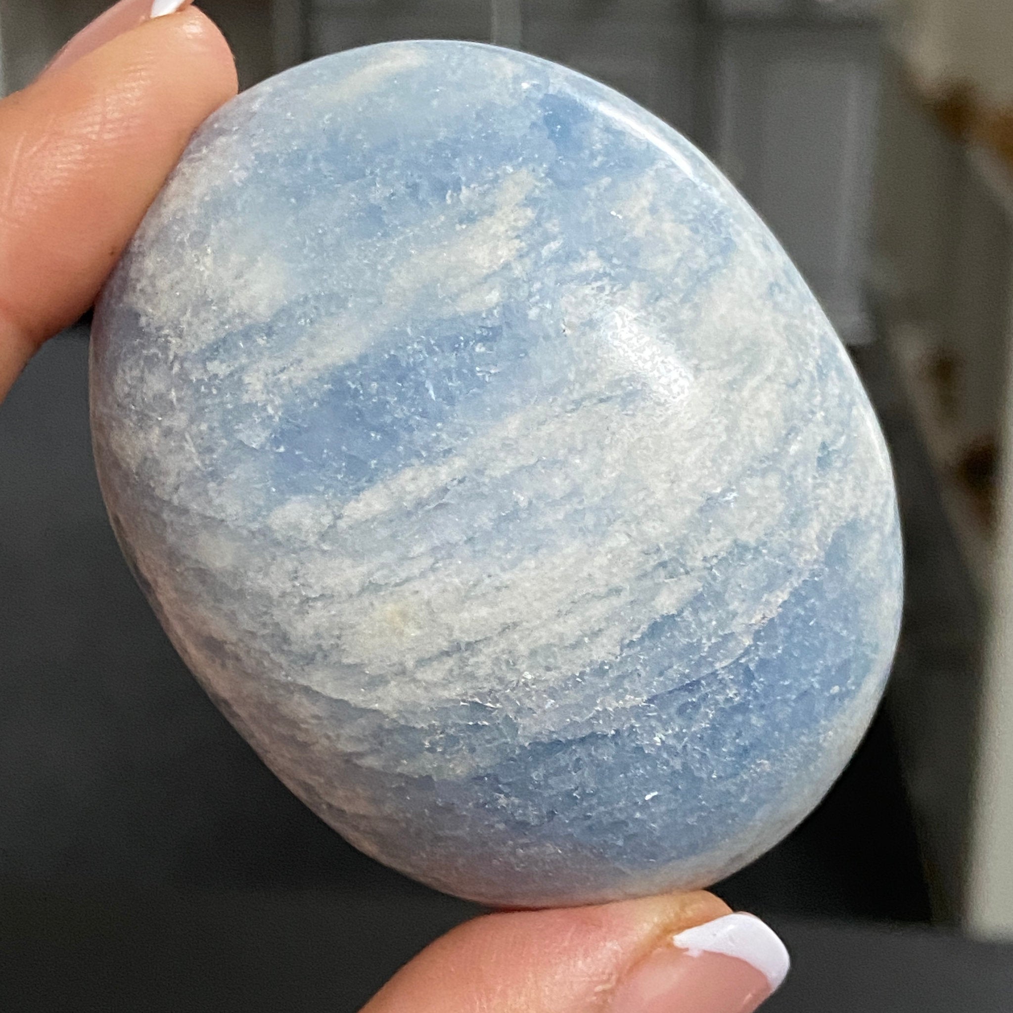 Blue Calcite Palmstone - Madagascar