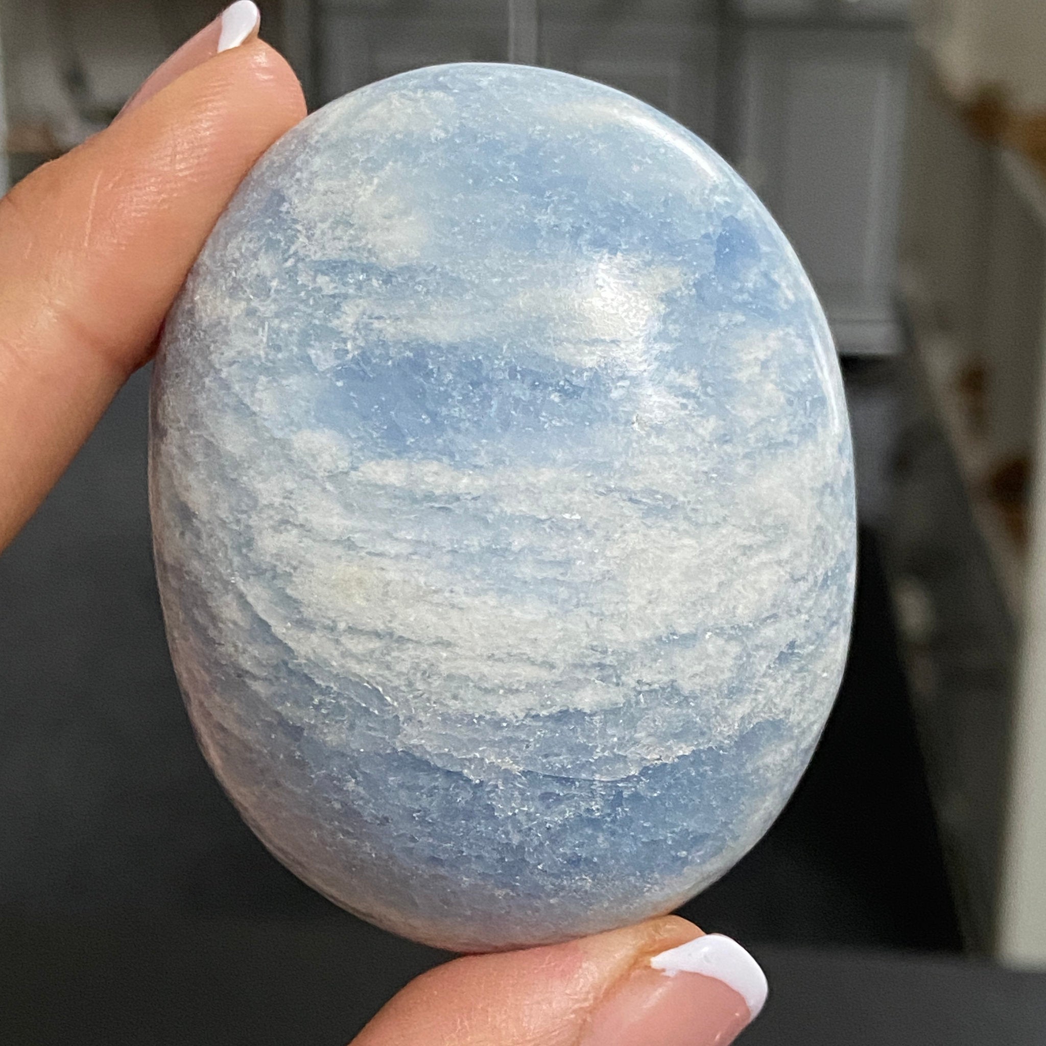 Blue Calcite Palmstone - Madagascar